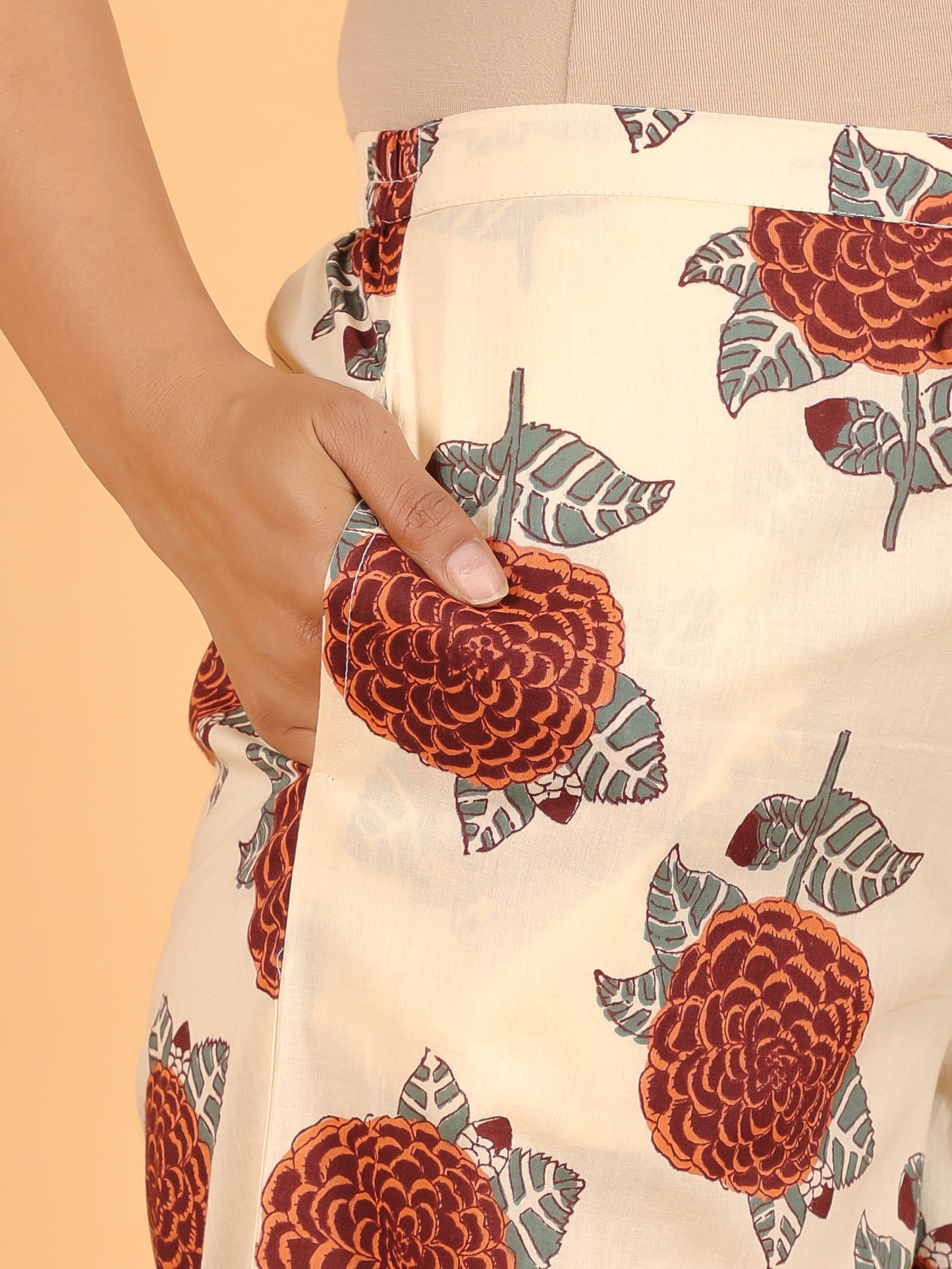 Soft Cotton Floral A-line Orange Kurta