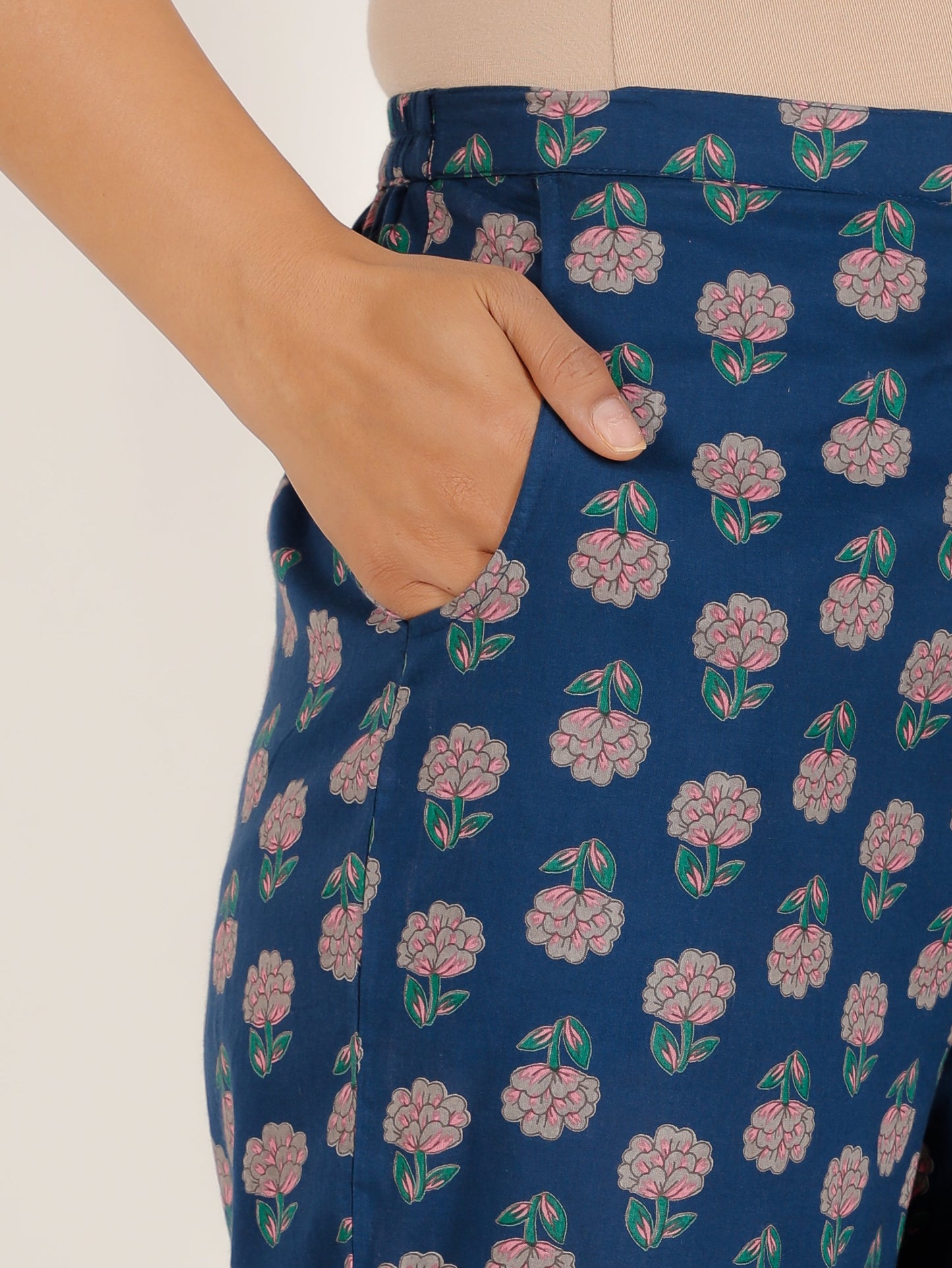Soft Cotton Floral Straight Blue Kurta