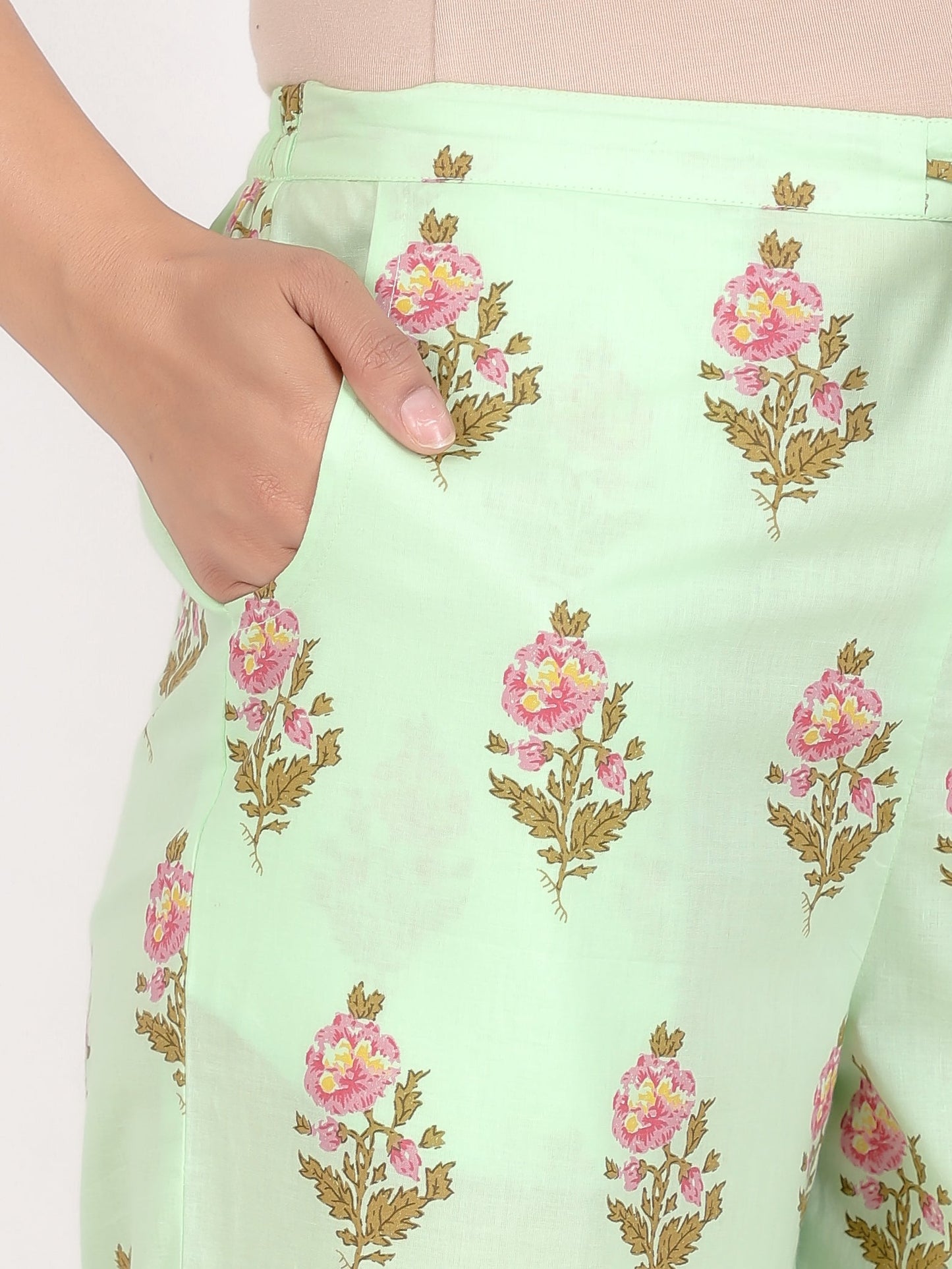 Soft Cotton Floral Straight Green Kurta