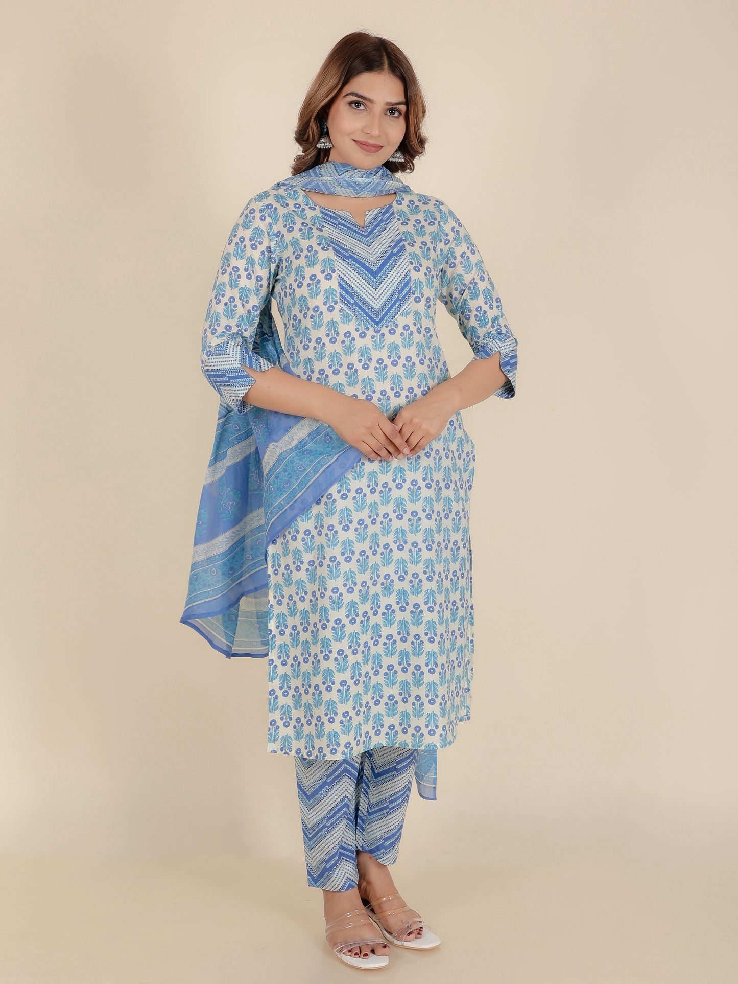 Voile Cotton Chevron Blue Dupatta