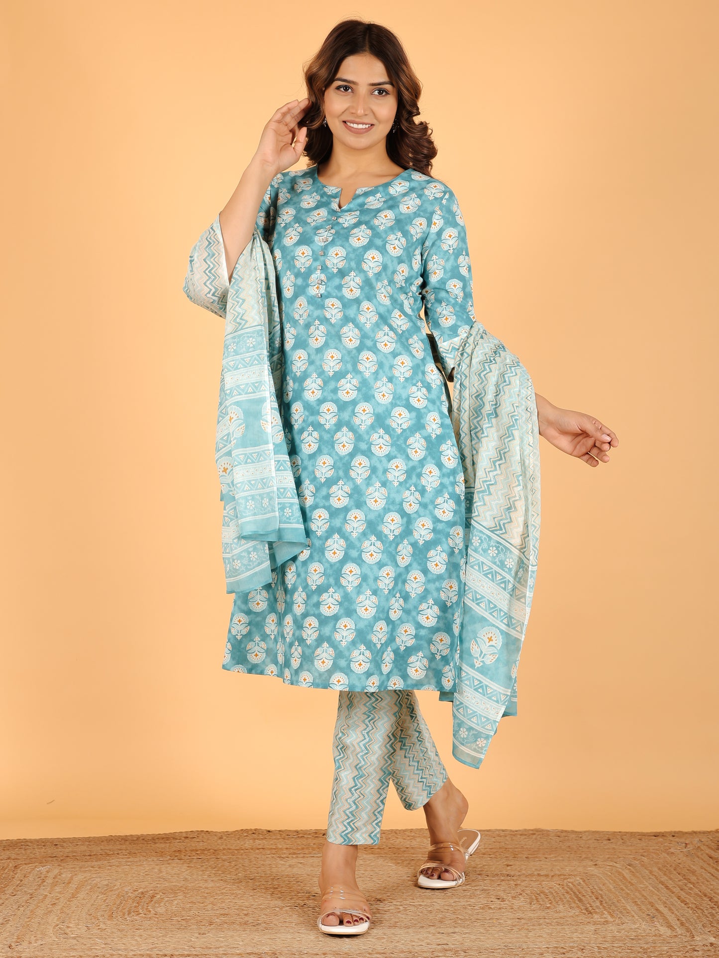 Voile Cotton Chevron Green Dupatta