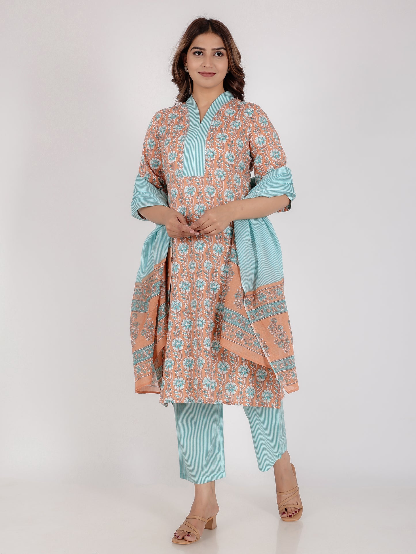 Voile Cotton Floral Orange Dupatta