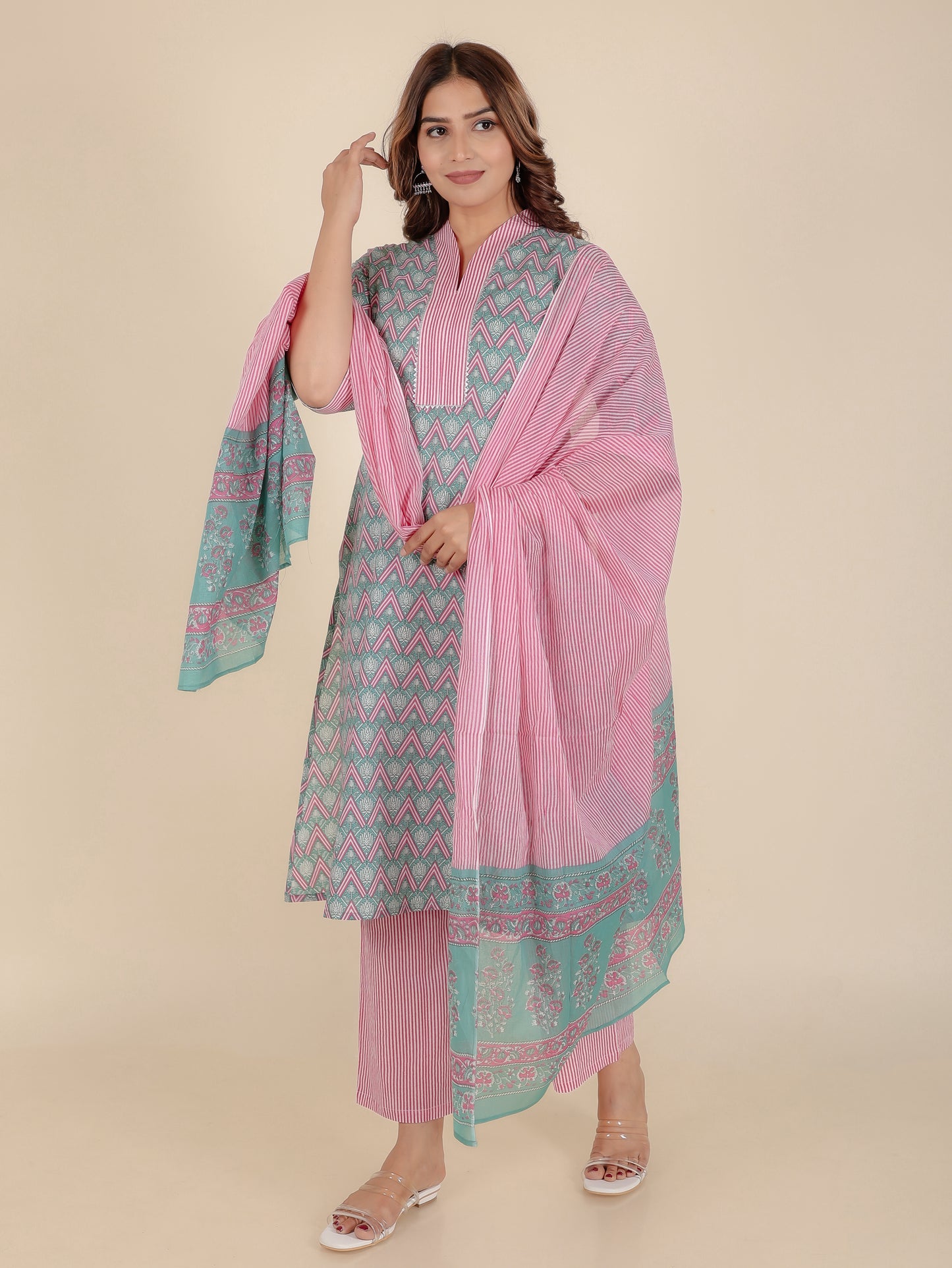 Voile Cotton Striped Pink Dupatta
