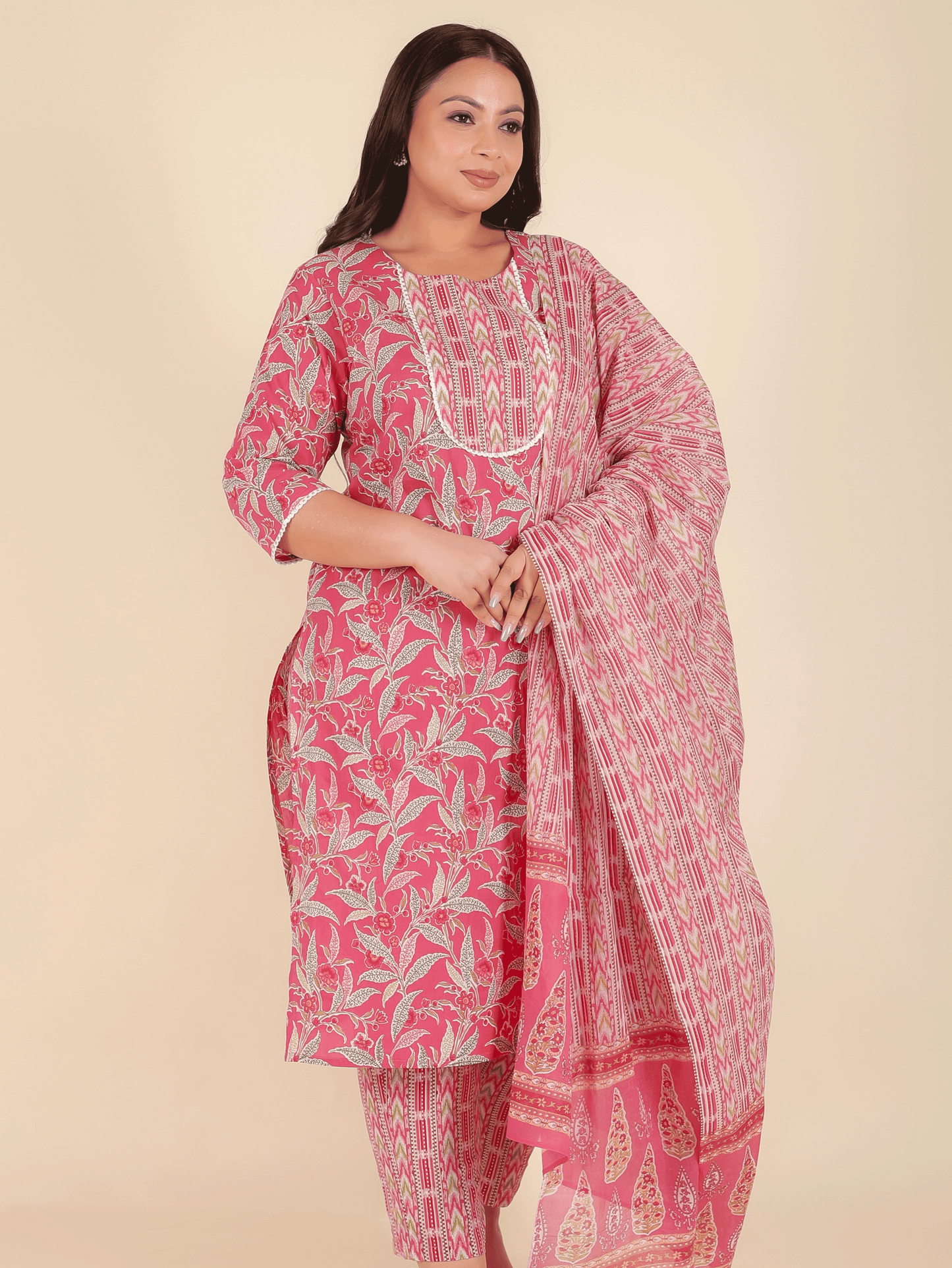 Cotton Voile Striped Pink Dupatta