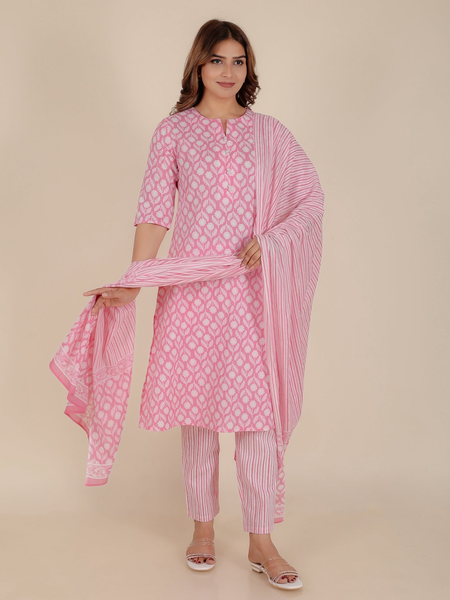 Cotton Voile Floral Pink Dupatta