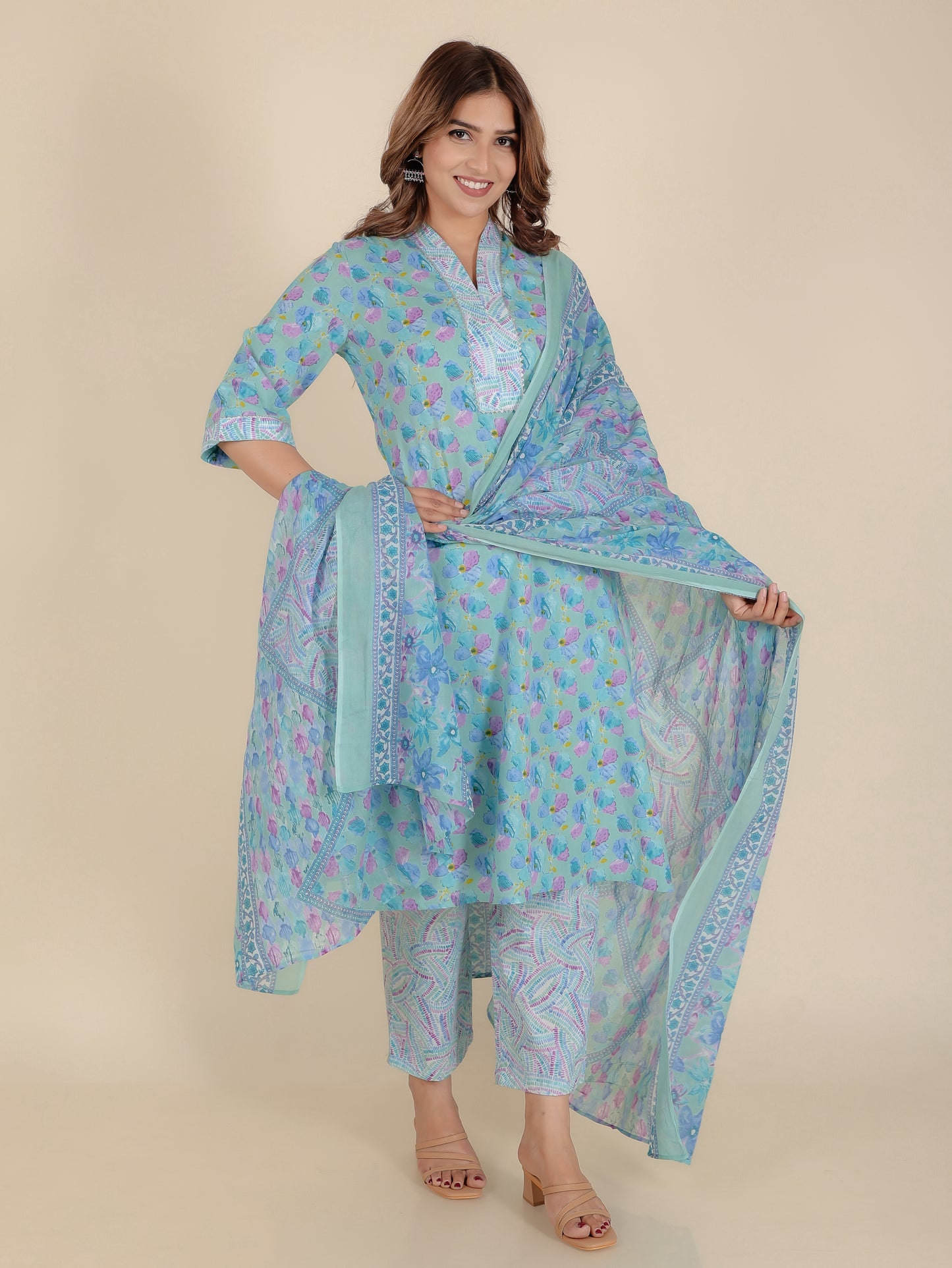 Voile Cotton Floral Green Dupatta