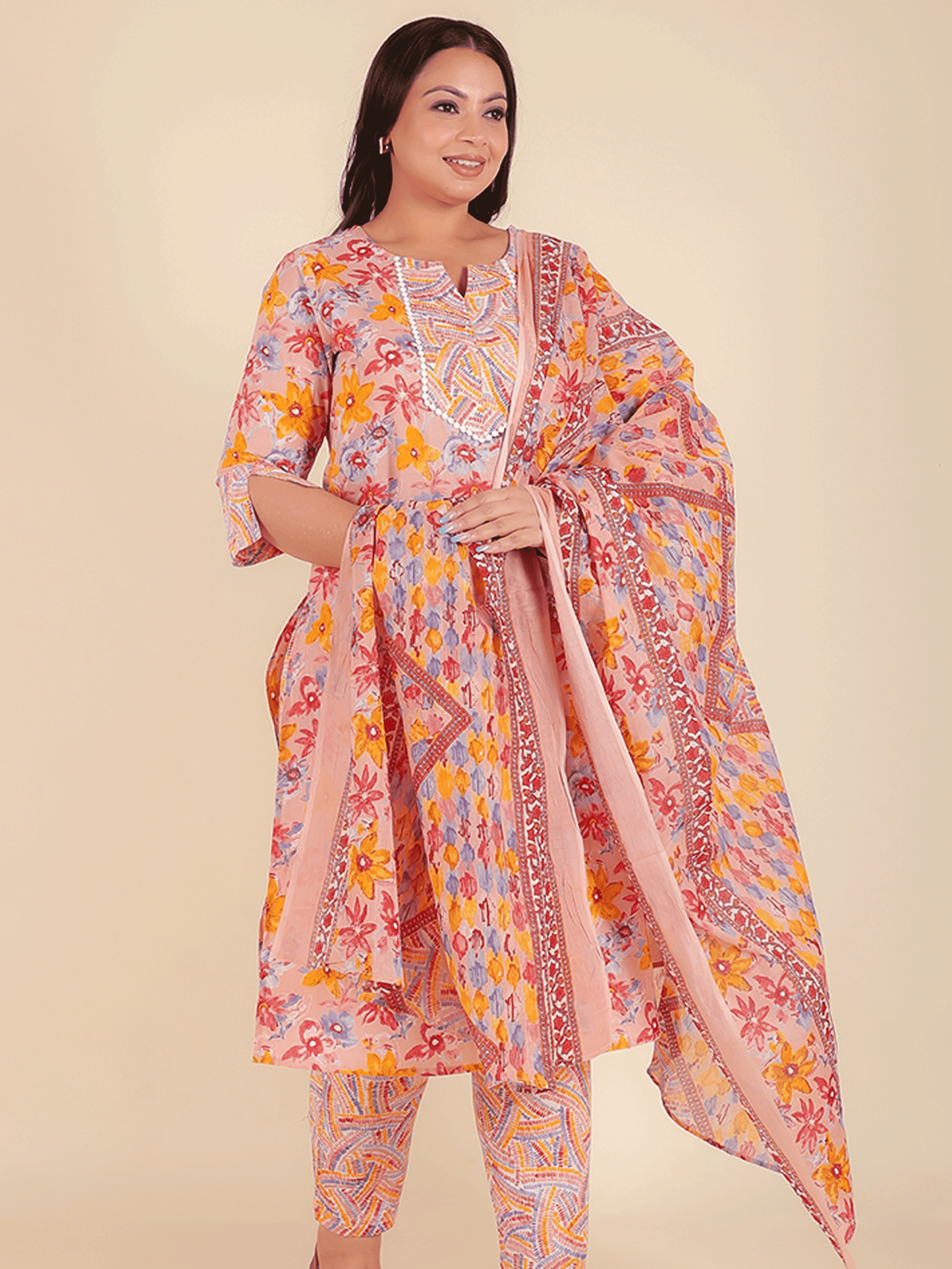 Cotton Voile Floral Pink Dupatta