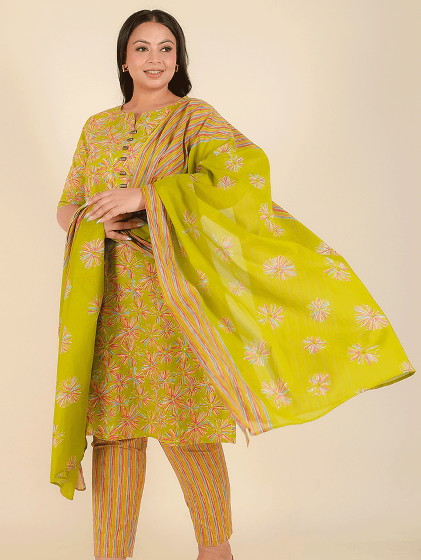 Voile Cotton Striped Green Dupatta