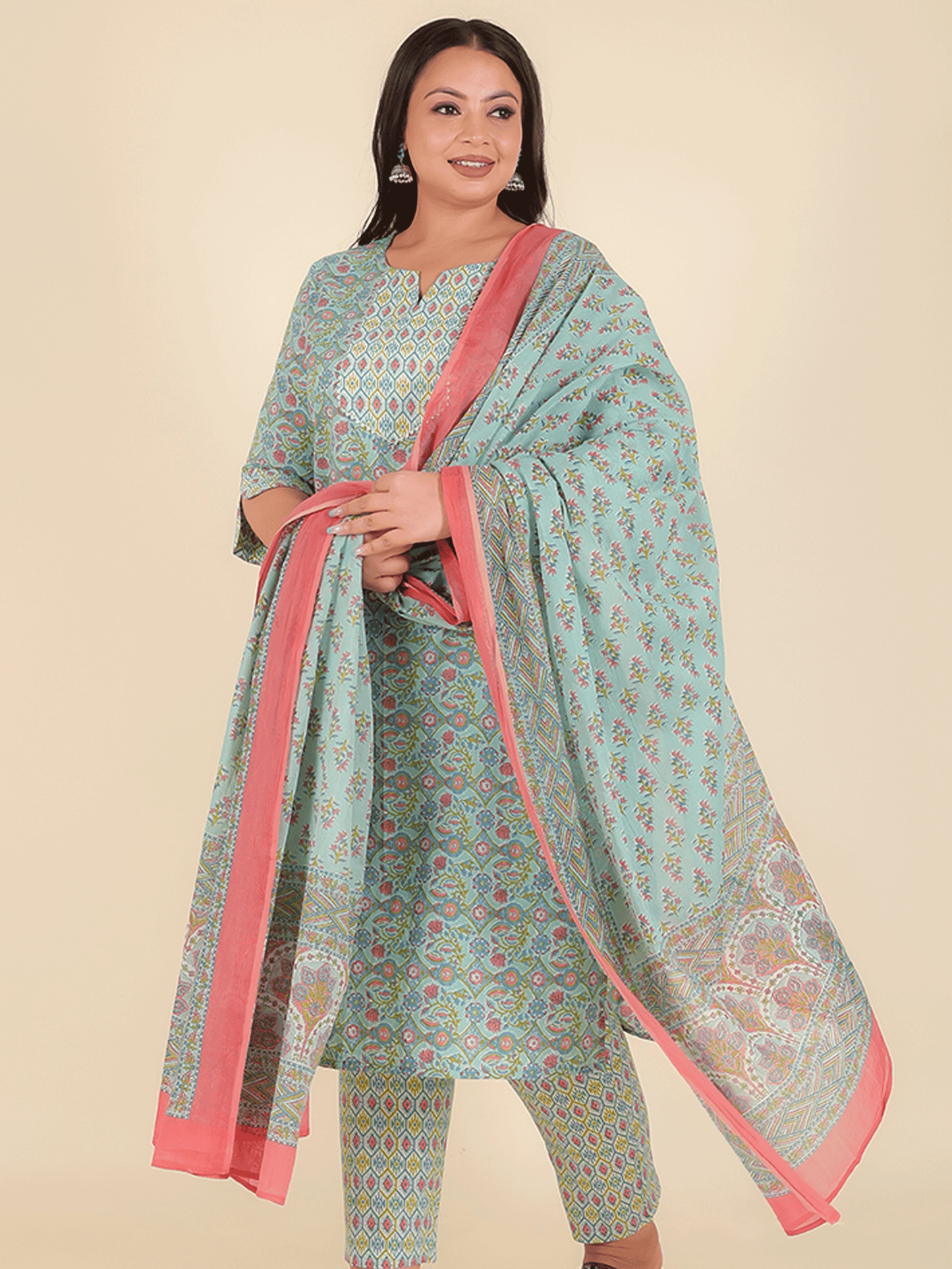 Voile Cotton Floral Green Dupatta
