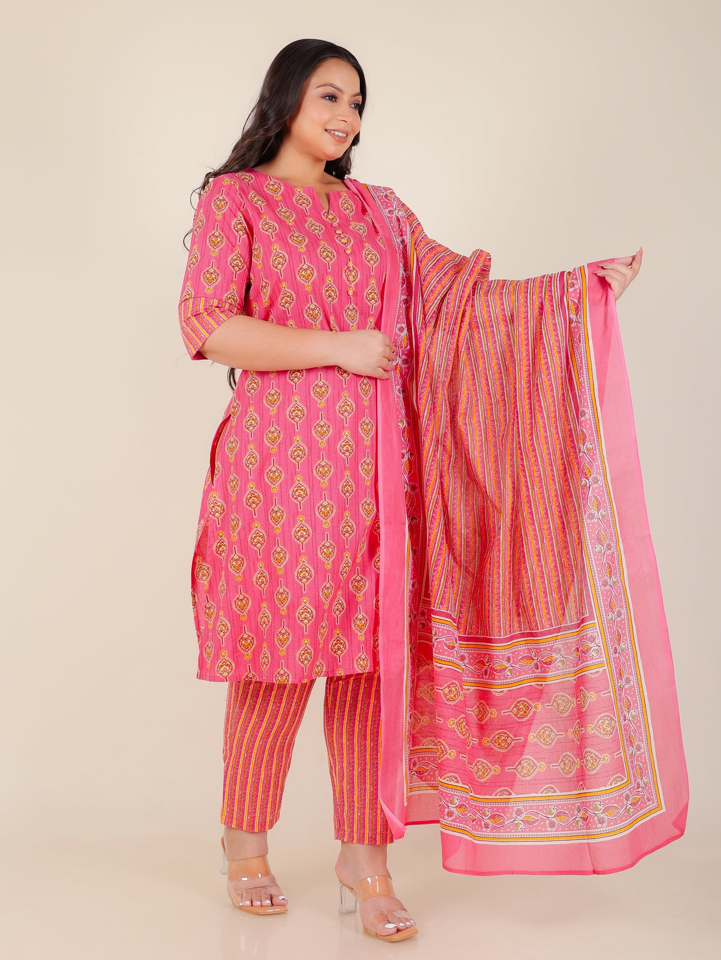Voile Cotton Striped Pink Dupatta