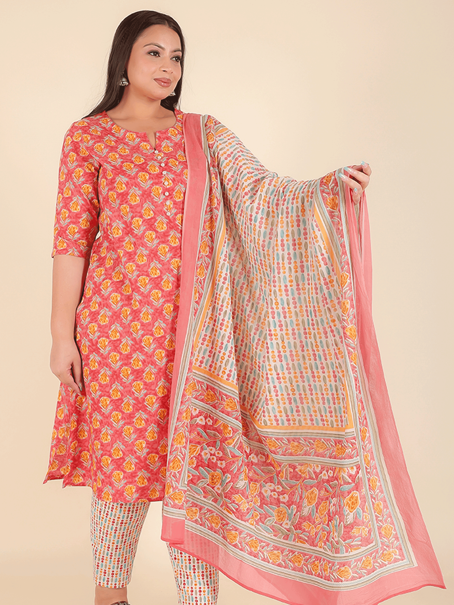 Voile Cotton Floral Peach Dupatta