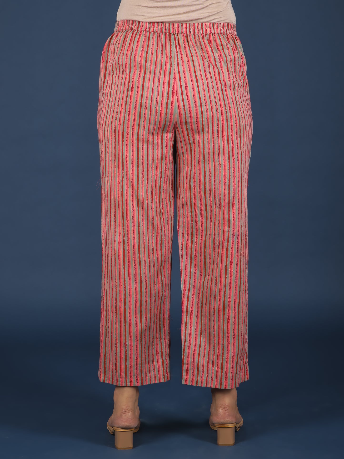 Soft Cotton Striped Red Straight Trousers