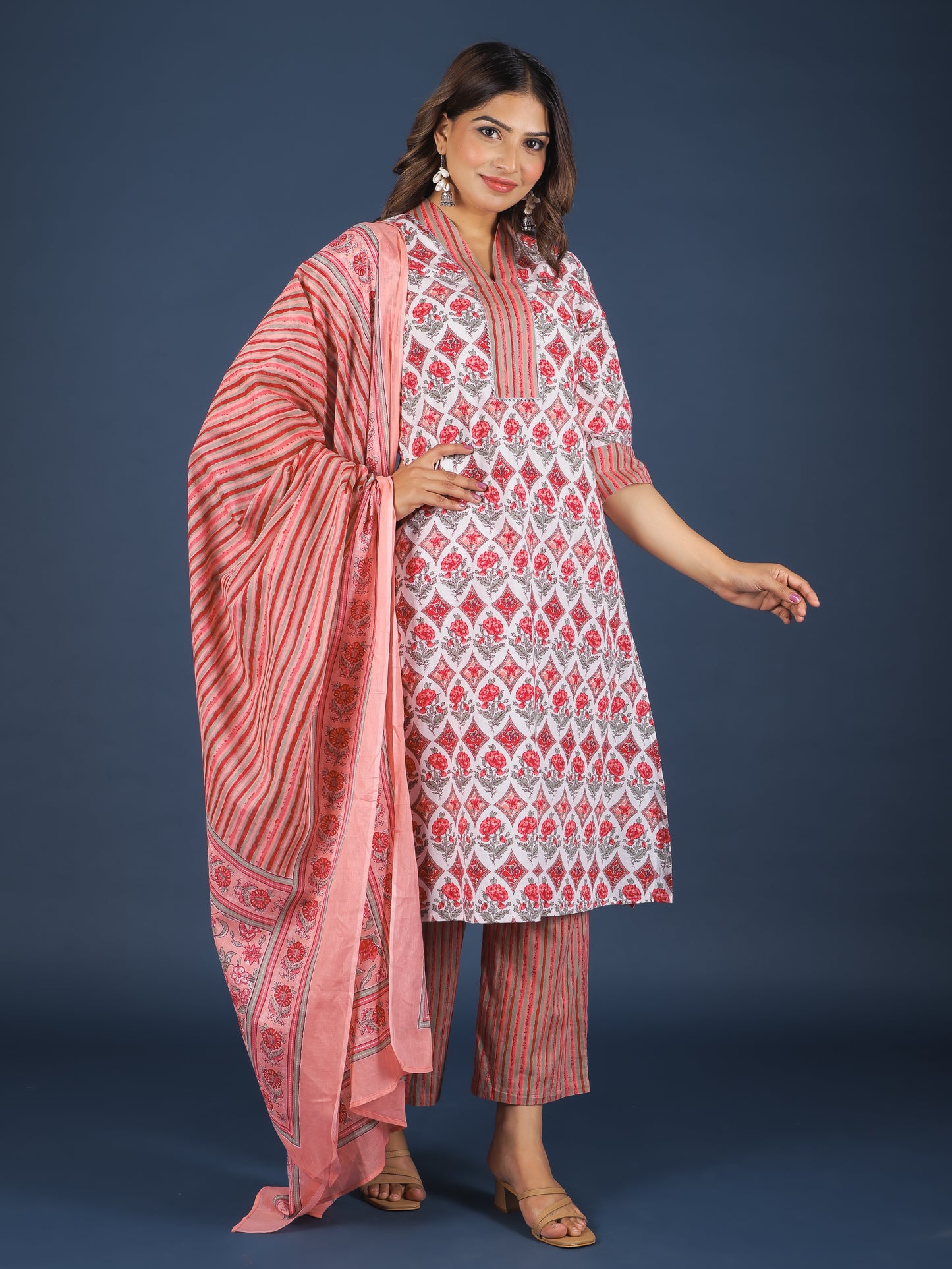 Voile Cotton Floral Red Dupatta