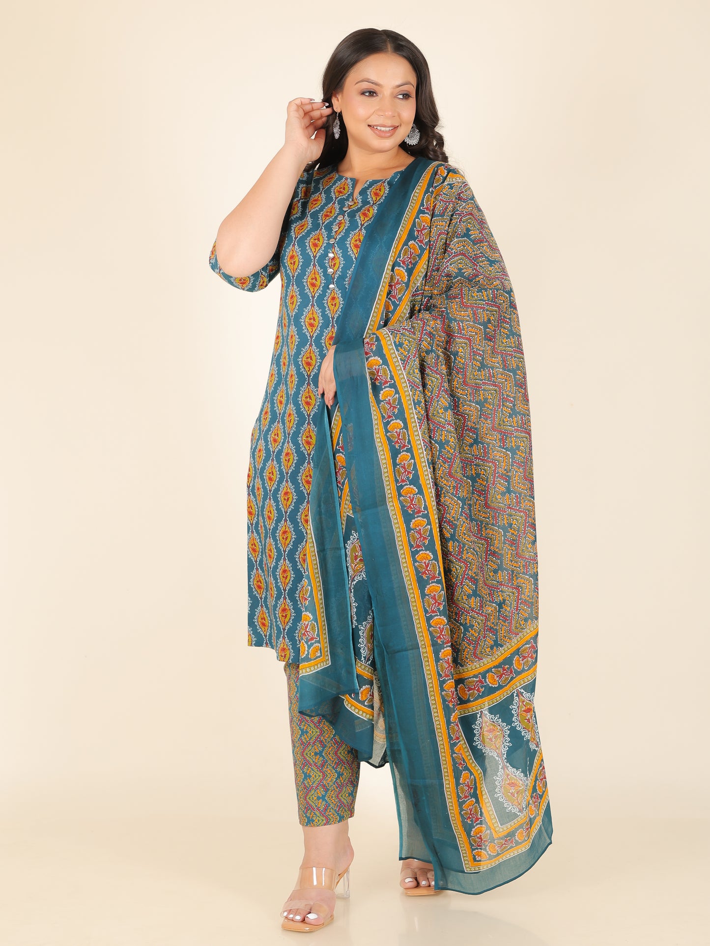 Voile Cotton Geometric Blue Dupatta