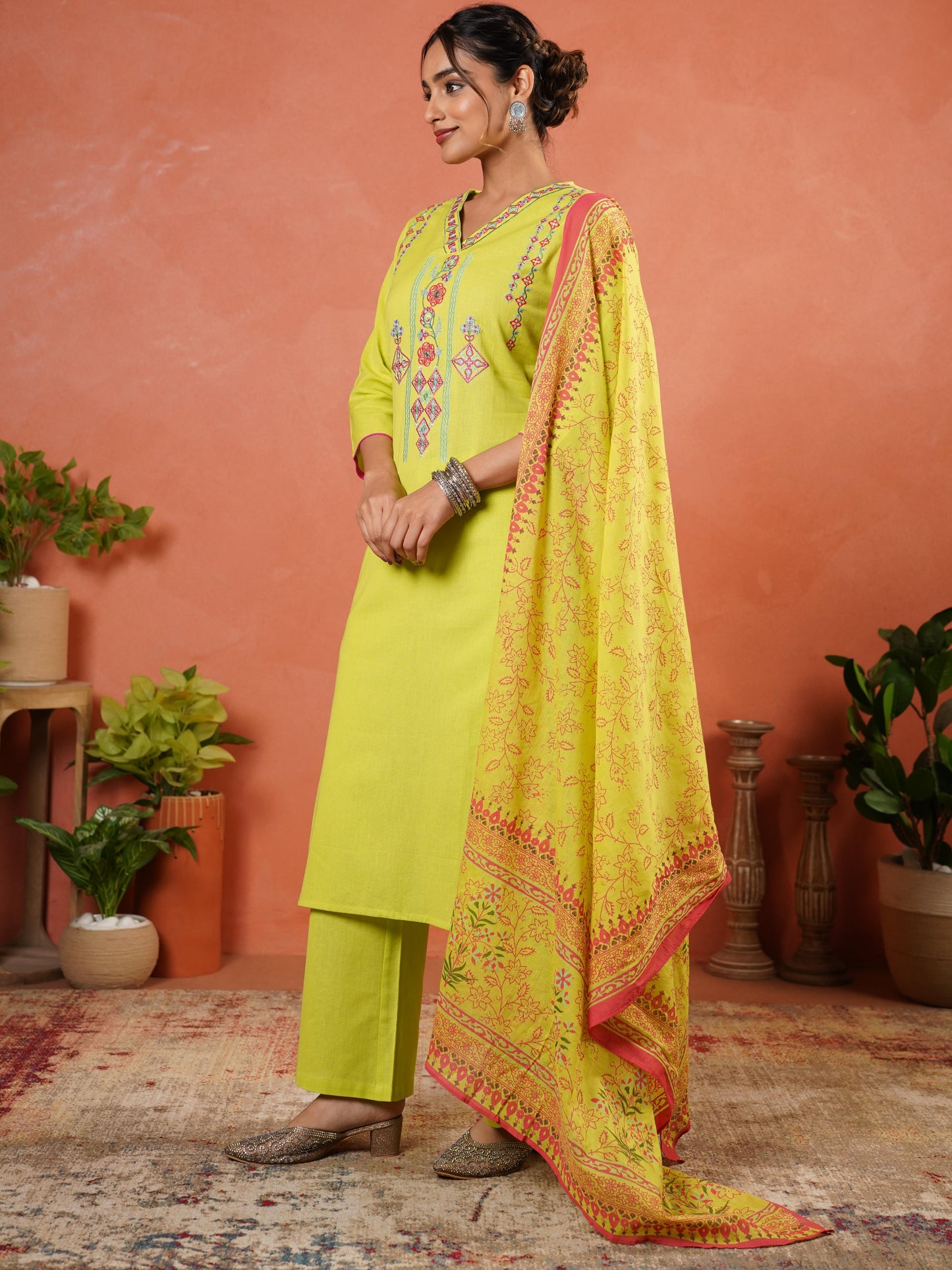 Cotton Voile Floral Lime Green