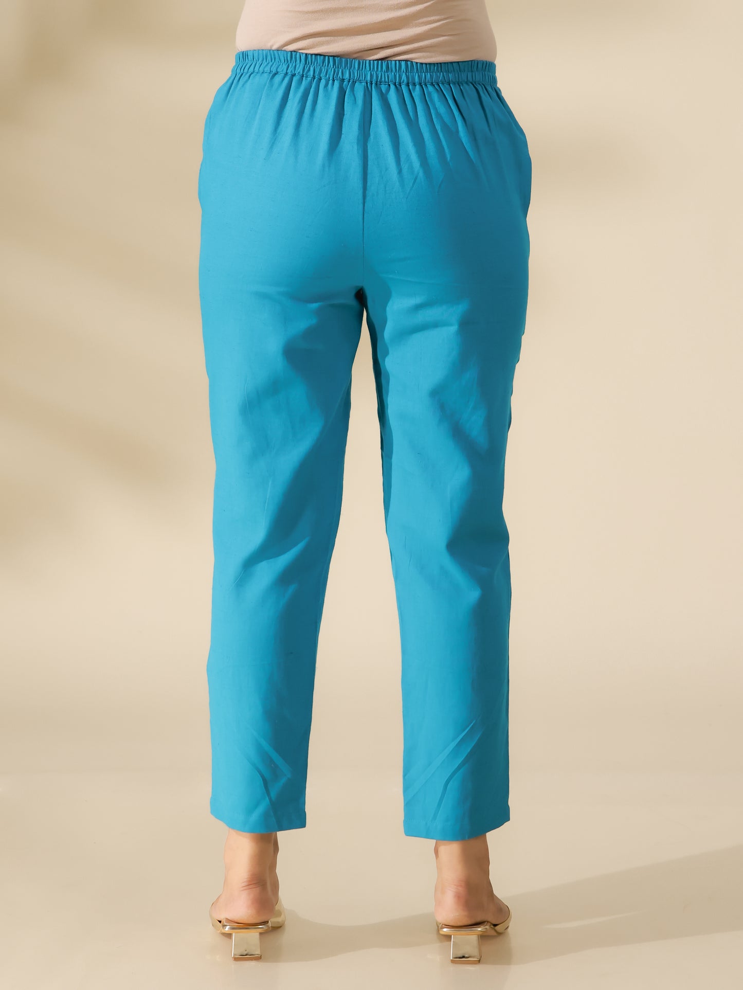 Linen Cotton Solid Green Tapered Trousers