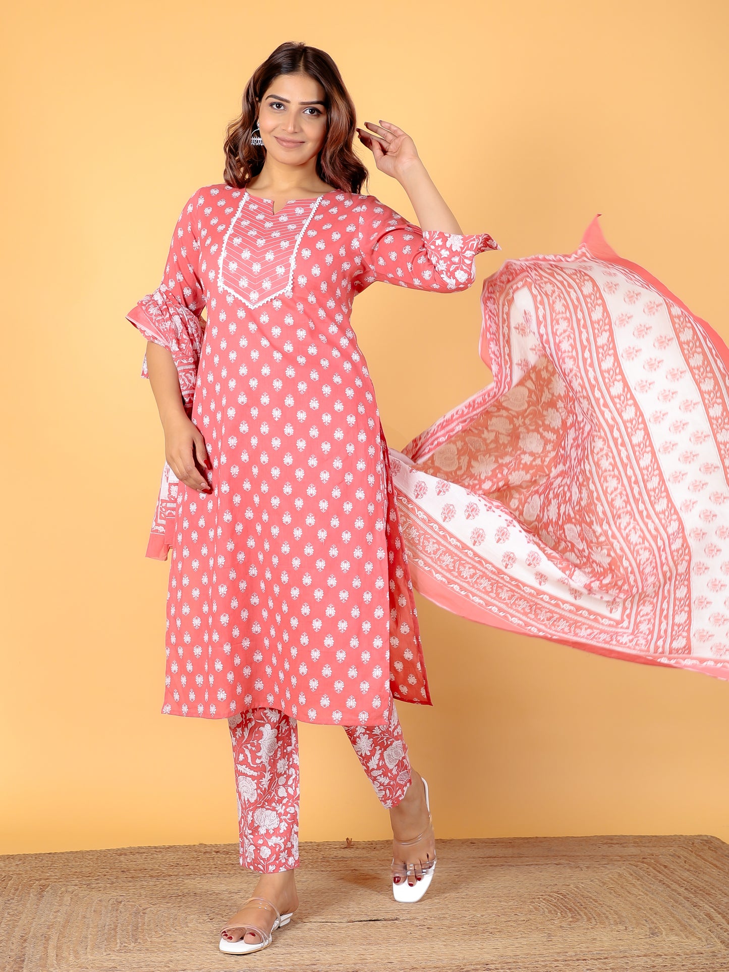 Voile Cotton Floral Pink Dupatta