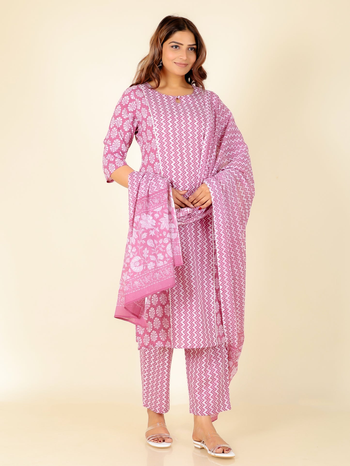 Voile Cotton Chevron Pink Dupatta
