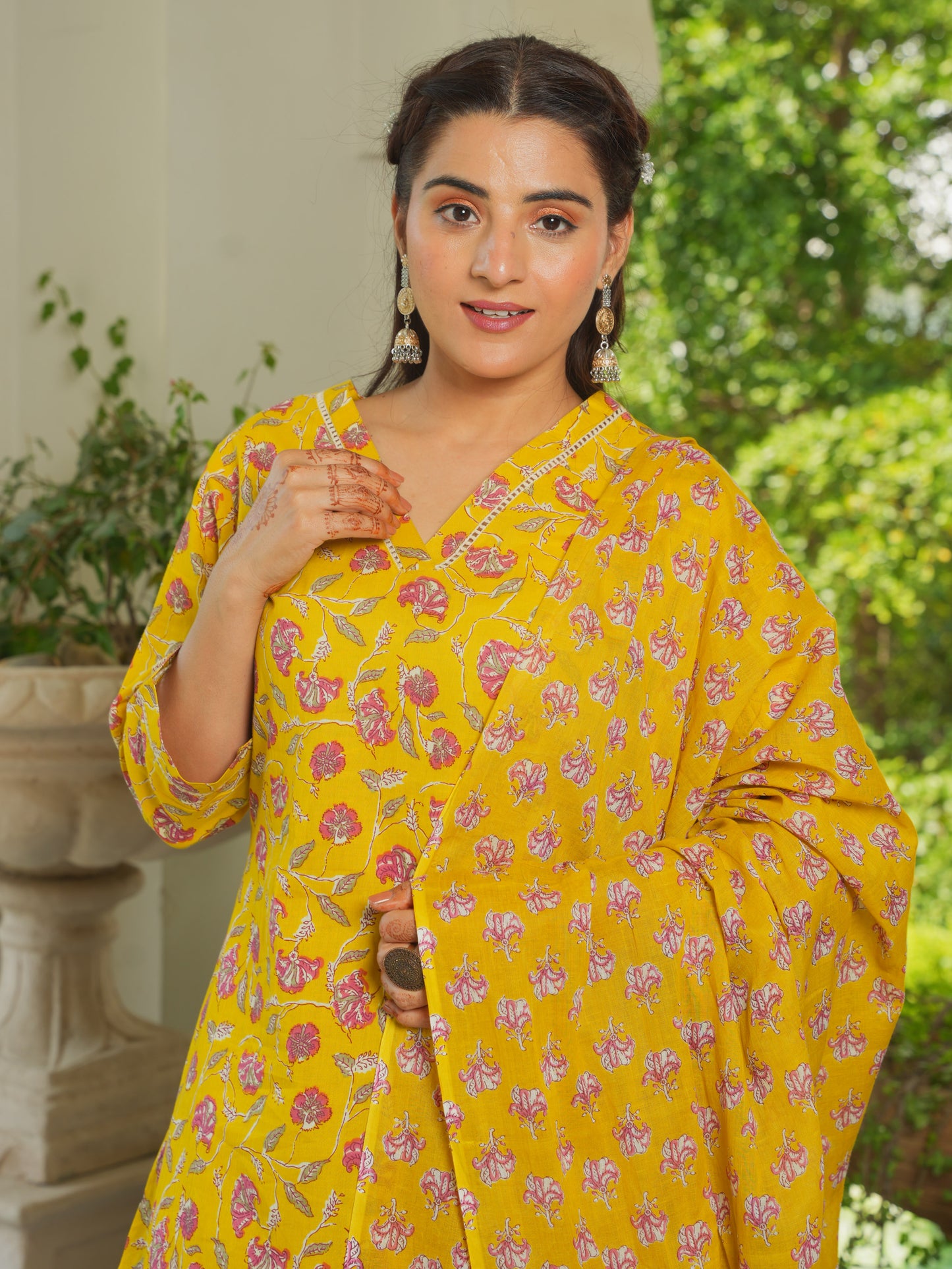 Soft Cotton Floral Straight Yellow Kurta