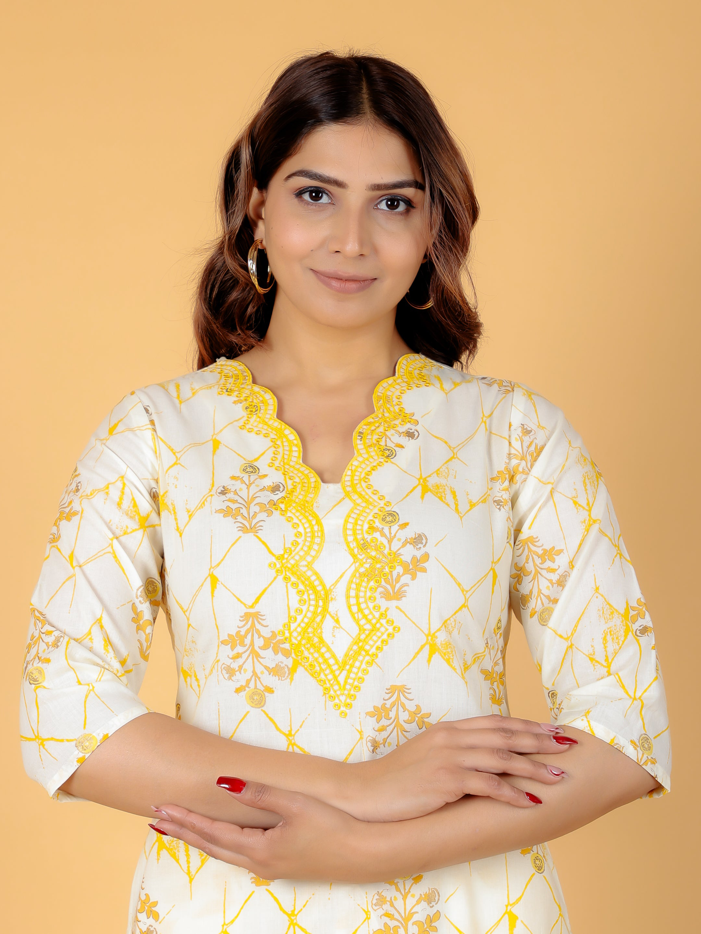 Soft Cotton Floral Straight Yellow Kurta