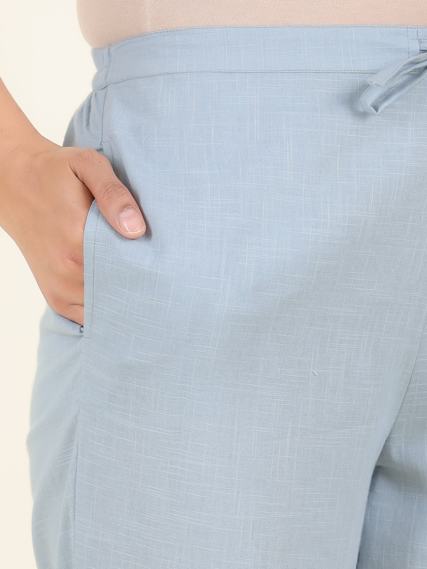 Natural Cotton Solid Grey Tapered Trousers