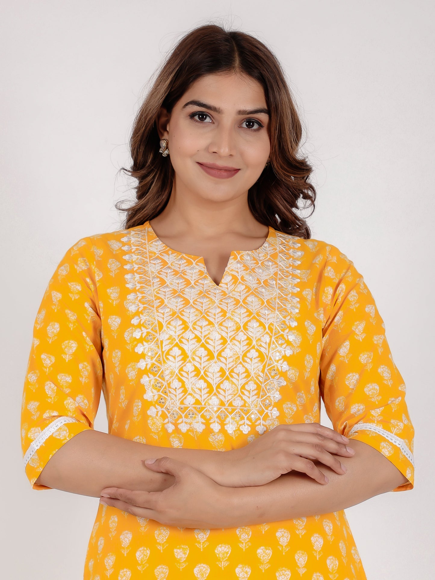 Soft Cotton Block Straight Yellow Kurta