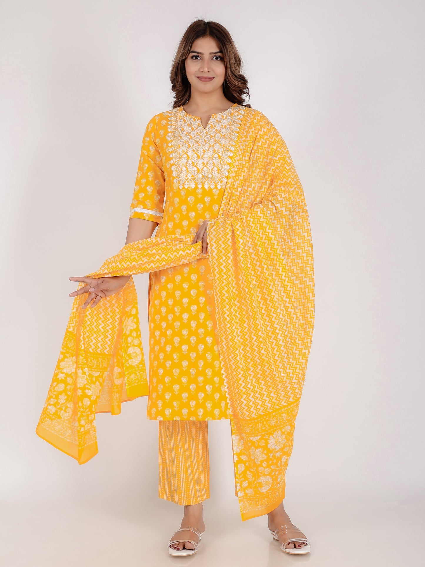 Voile Cotton Chevron Yellow Dupatta