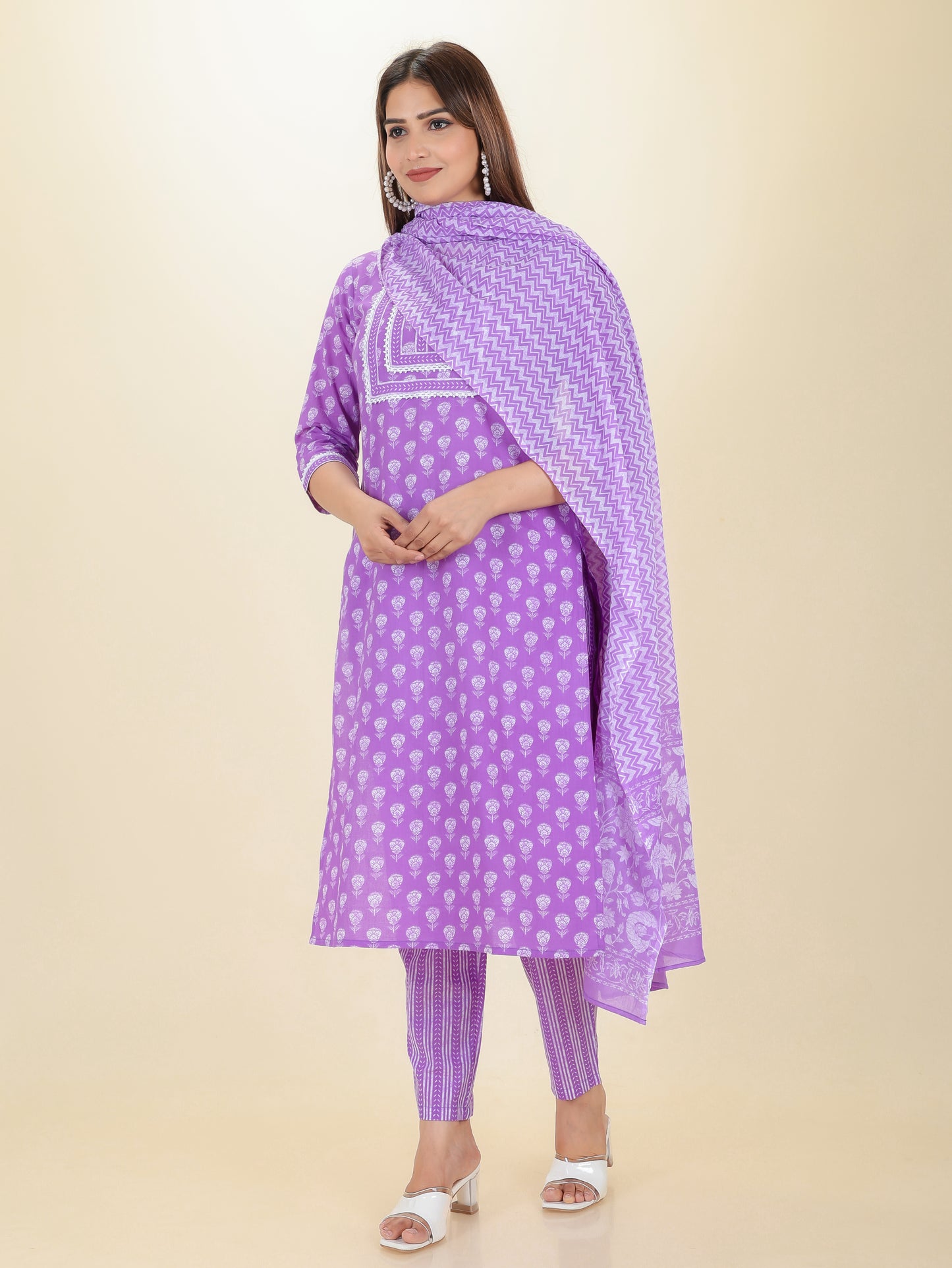 Cotton Voile Chevron Purple Dupatta
