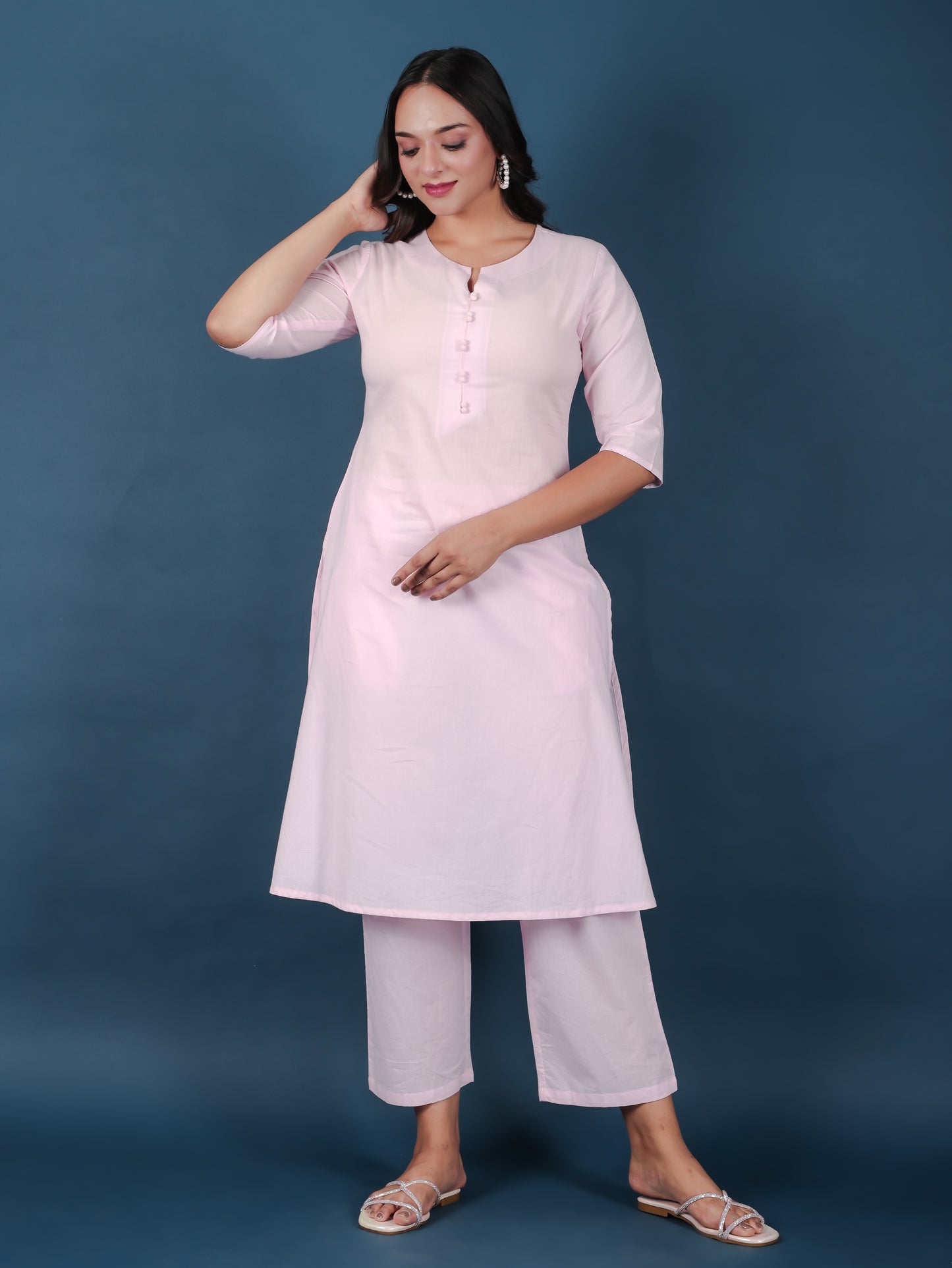Soft Cotton Solid A-line Pink Kurta