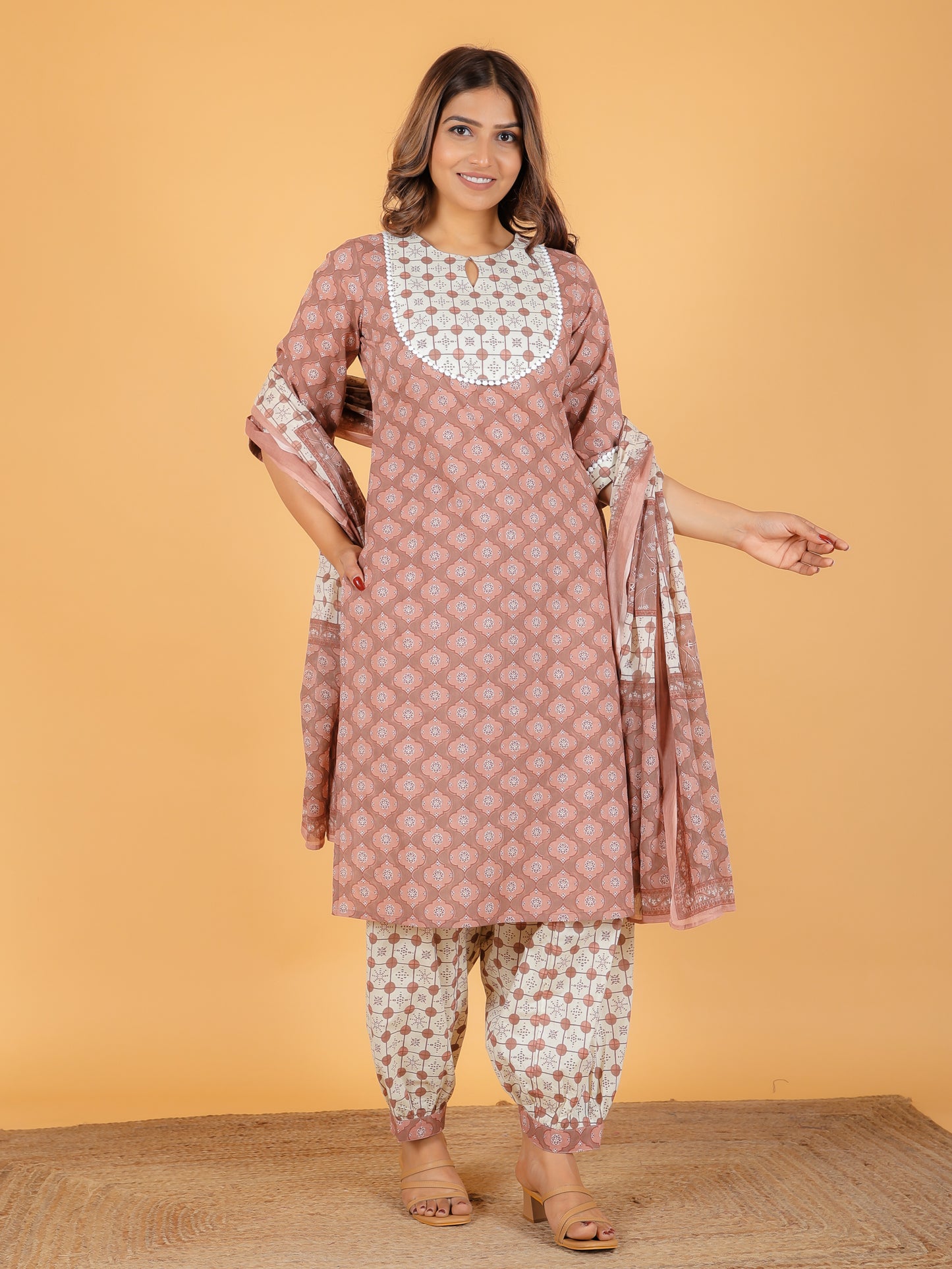 Cotton Voile Geometric Off White Dupatta