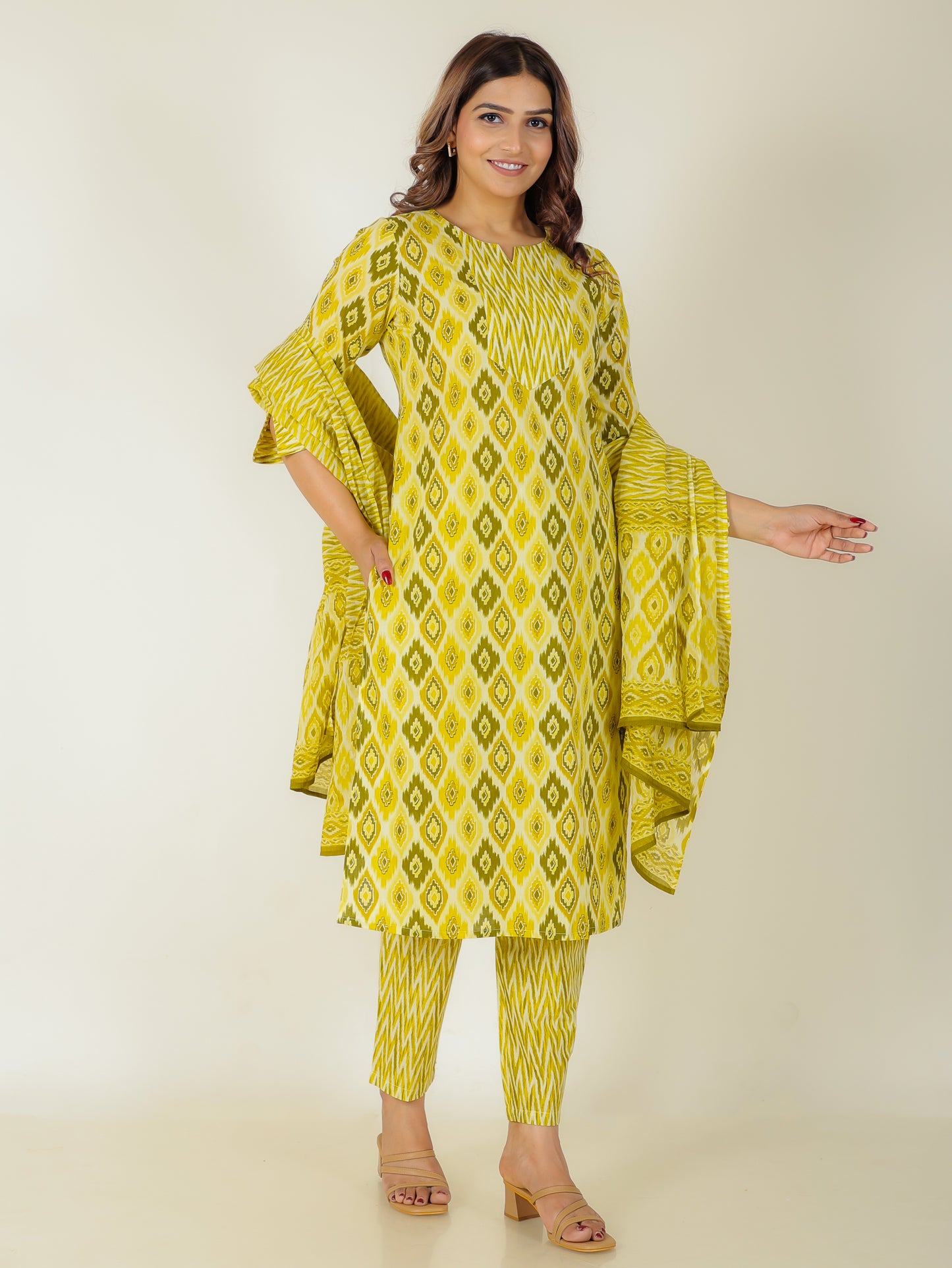 Cotton Voile Chevron Green Dupatta