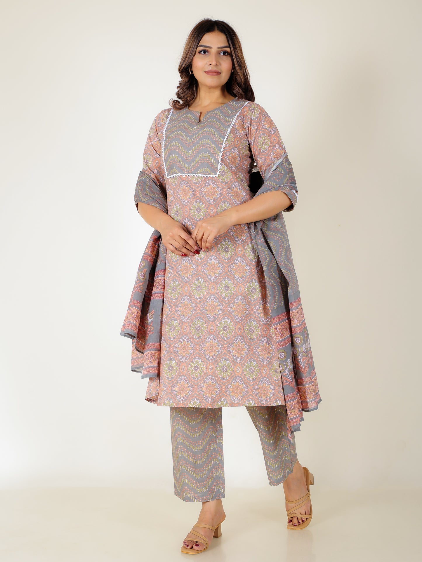 Voile Cotton Chevron Grey Dupatta