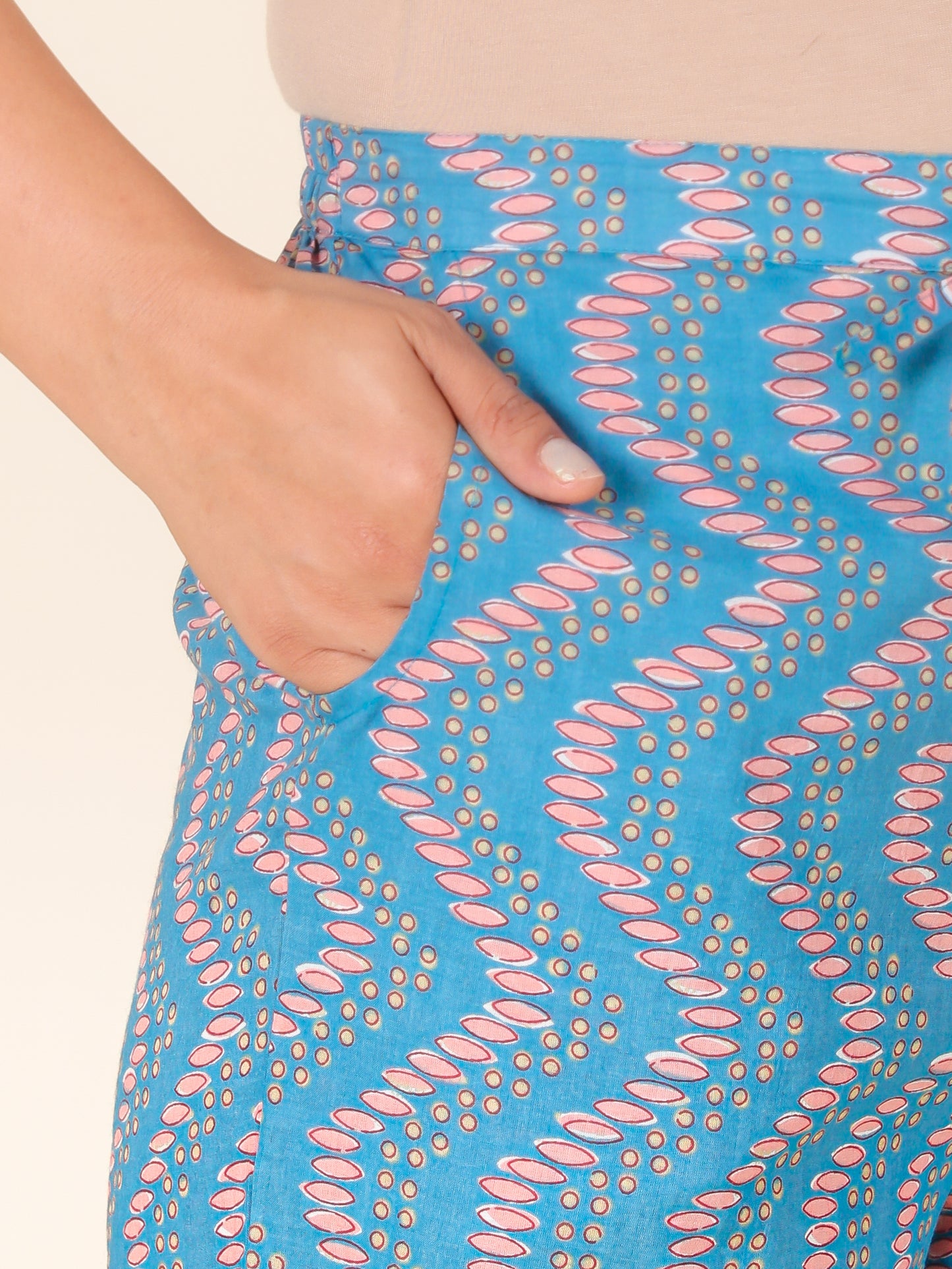 Soft Cotton Chevron Blue Straight Trousers