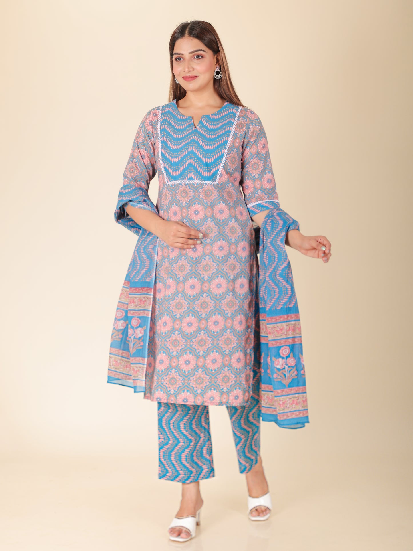 Voile Cotton Chevron Blue Dupatta