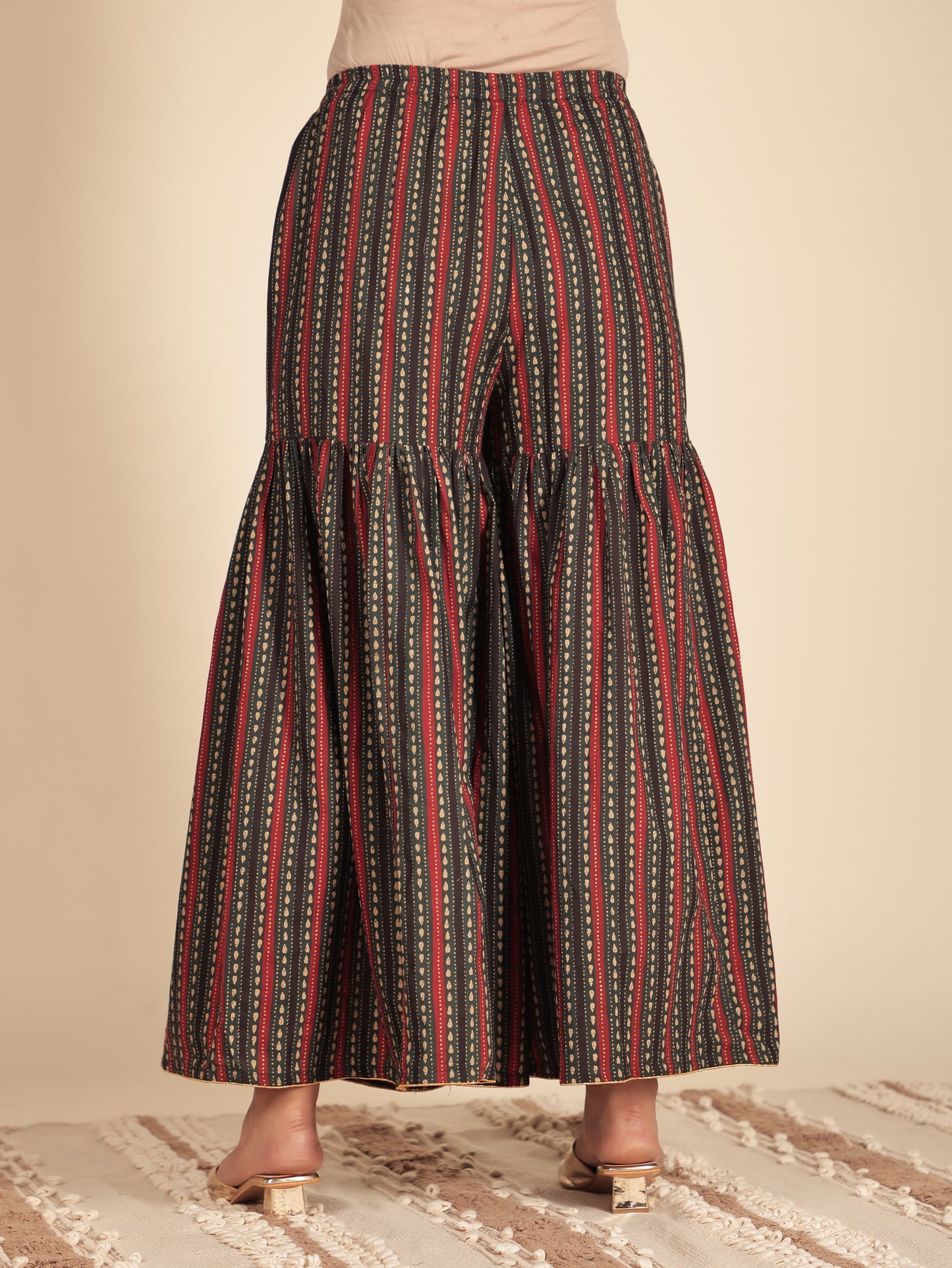 Soft Cotton Striped Green Sharara