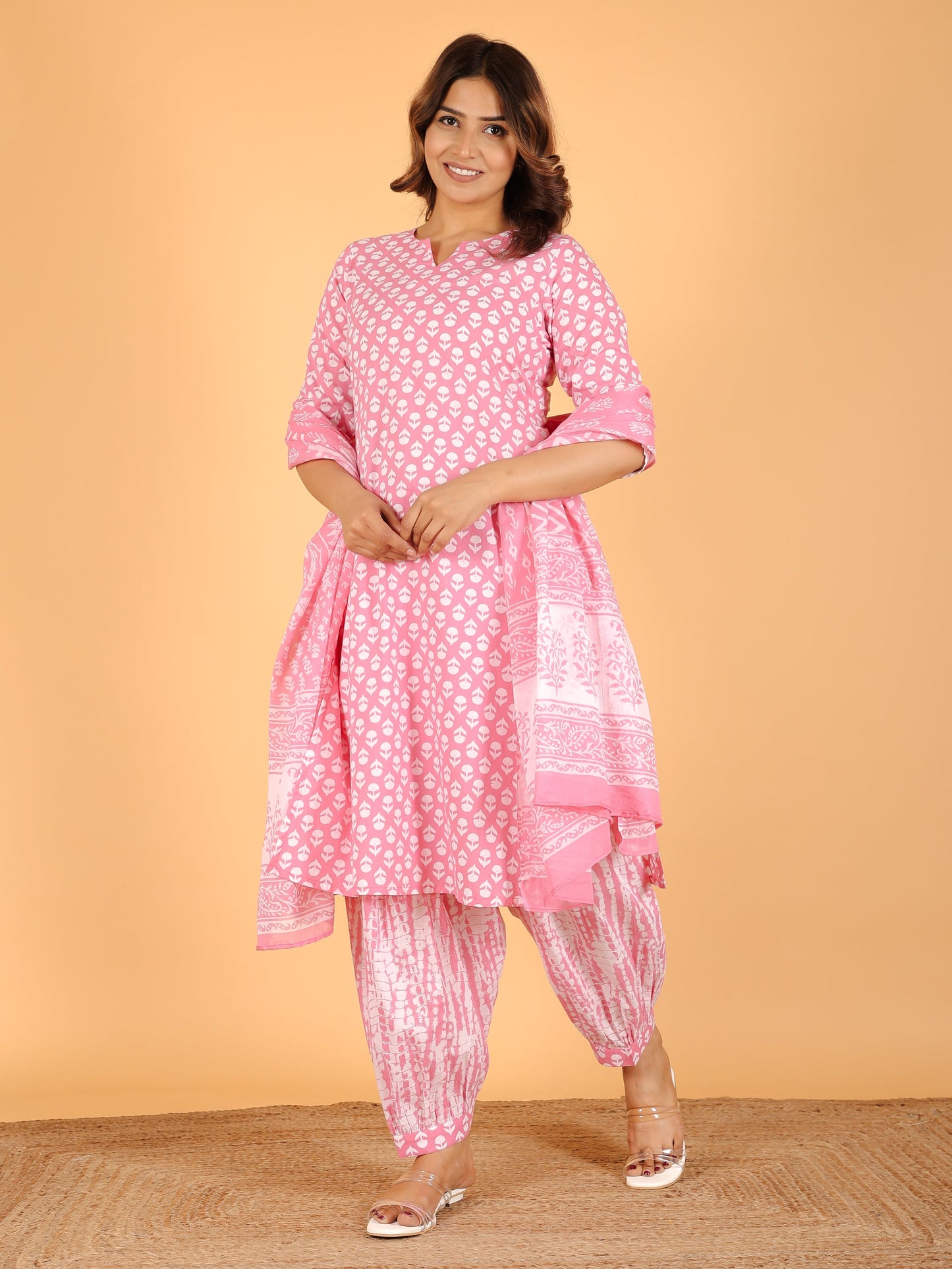 Cotton Voile Floral Pink Dupatta