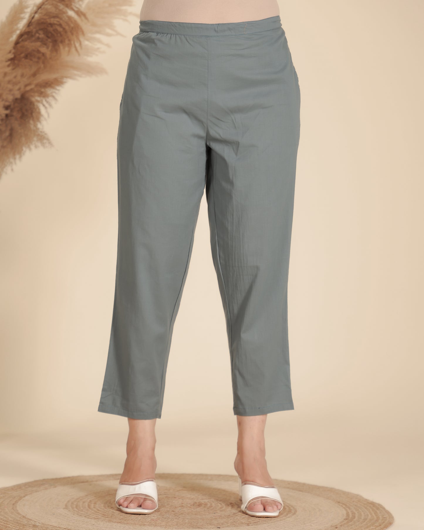 Soft Cotton Solid Grey Tapered Trousers
