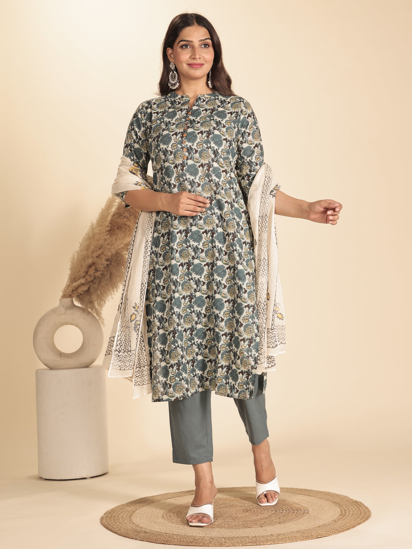Voile Cotton Abstract White Dupatta
