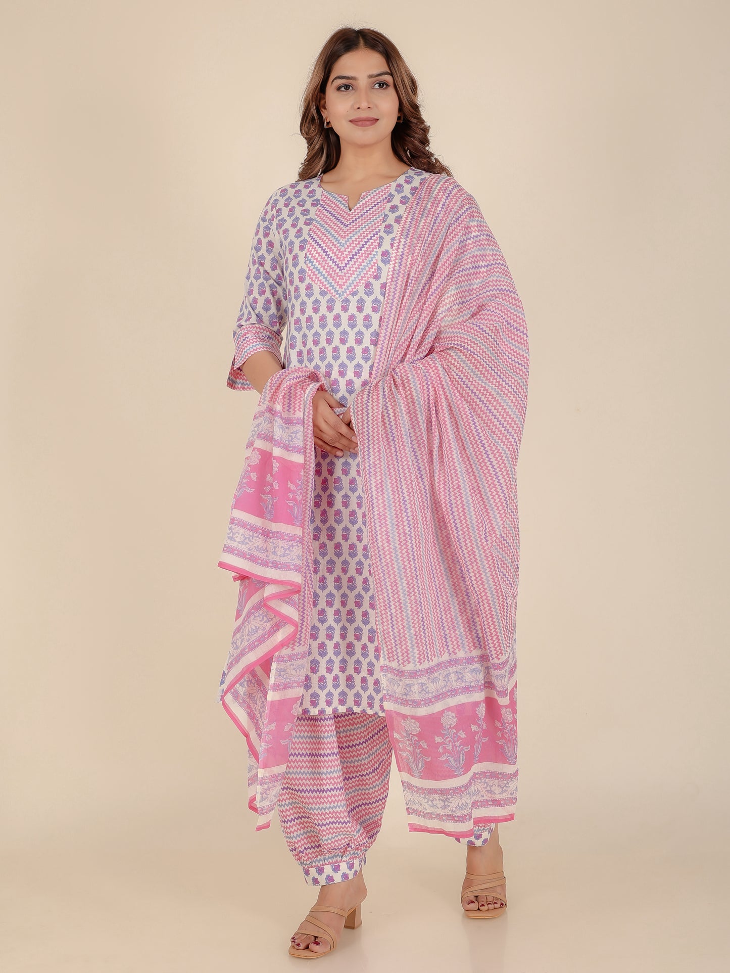 Voile Cotton Chevron Off-White Dupatta