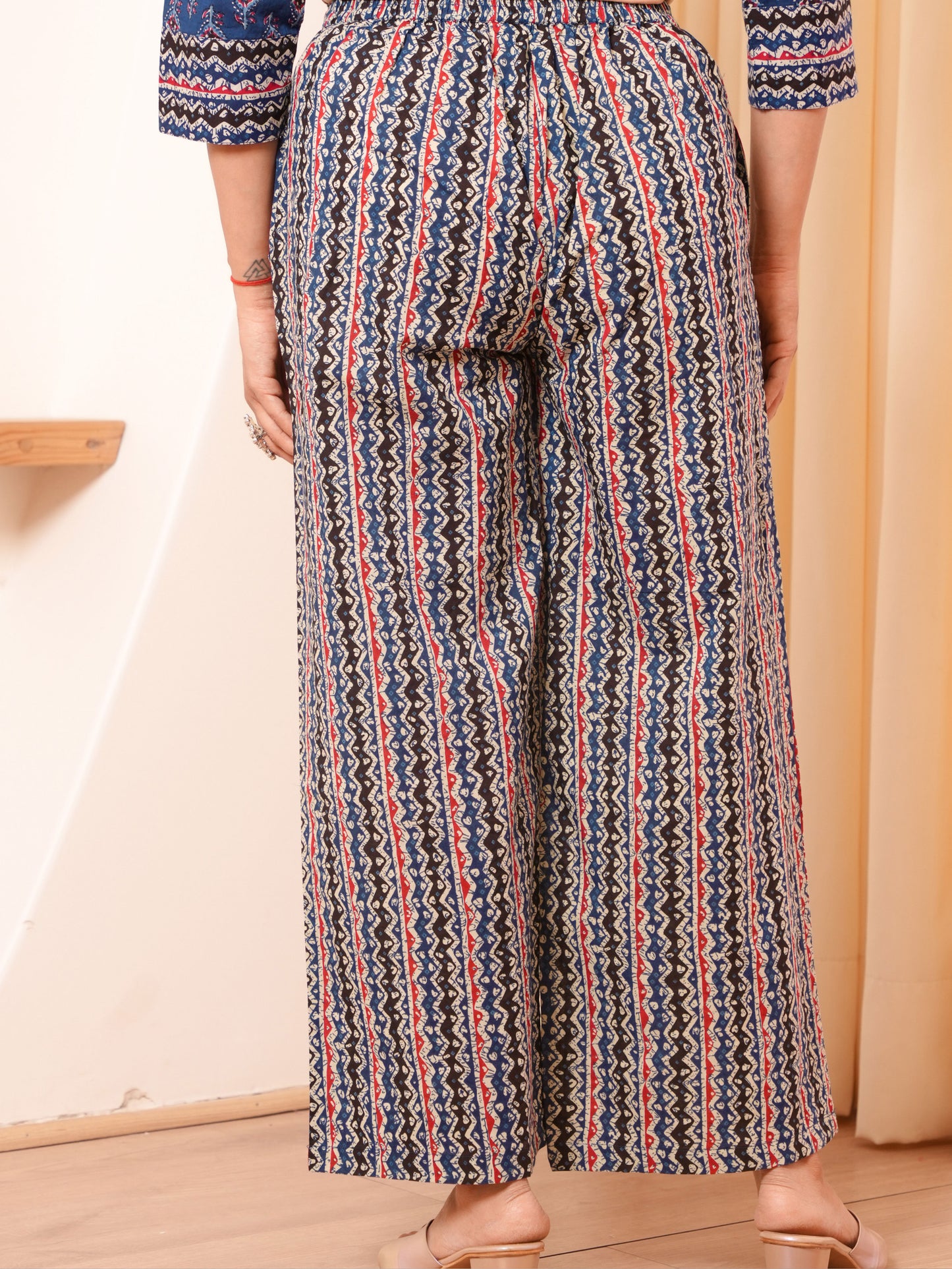 Soft Cotton Chevron Blue Flared Trousers