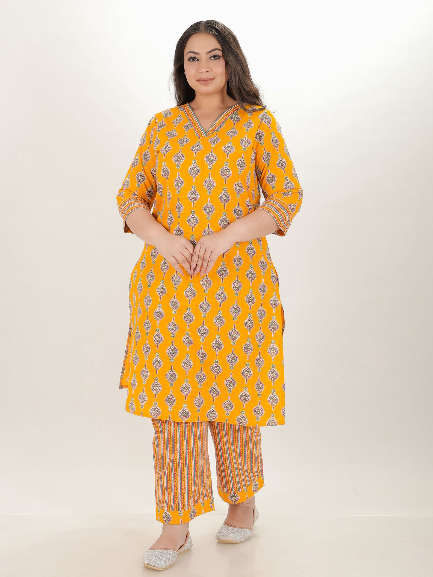 Soft Cotton Butti Straight Yellow Kurta