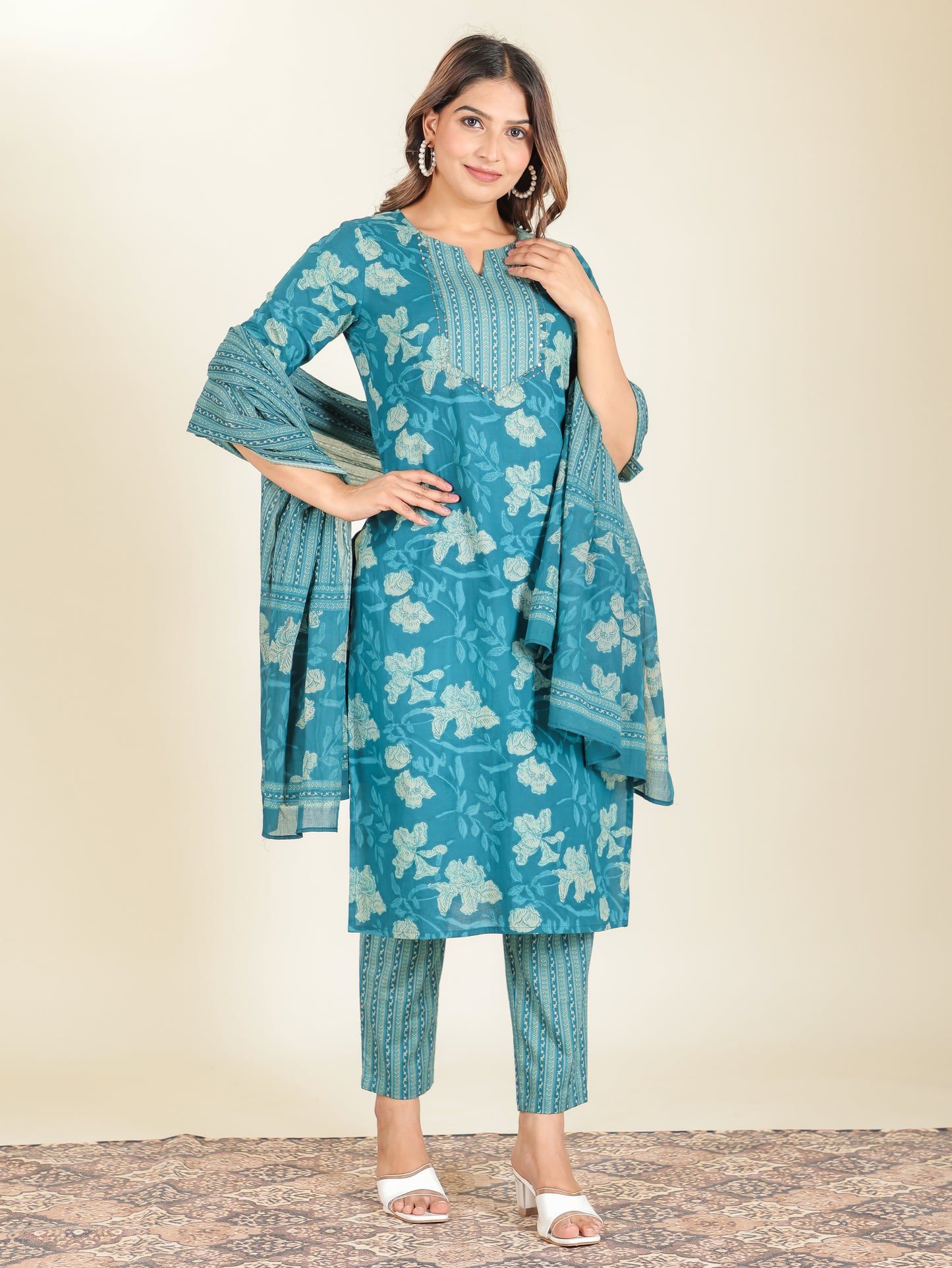 Cotton Voile Striped Teal Dupatta