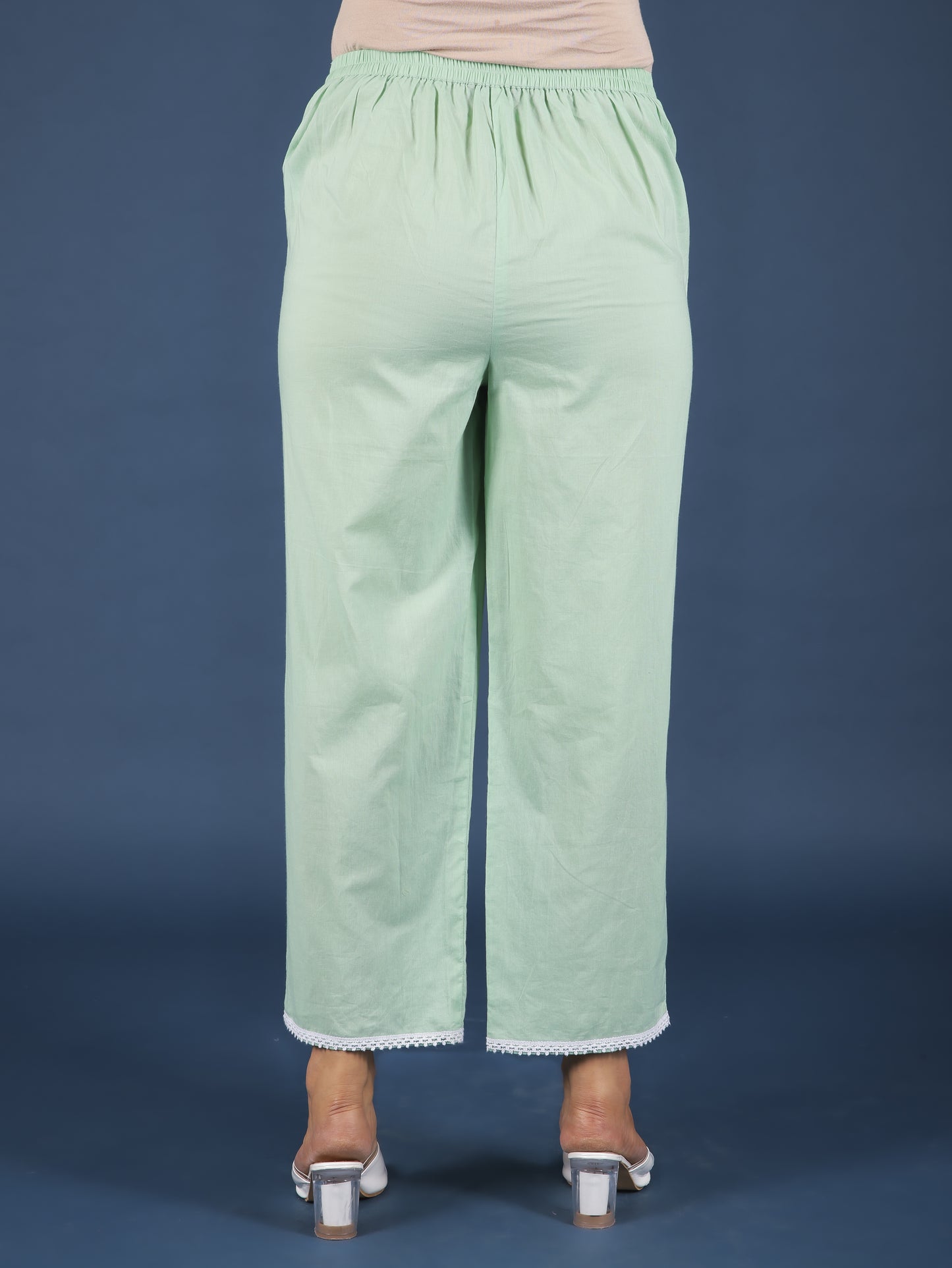 Soft Cotton Solid Green Straight Trousers