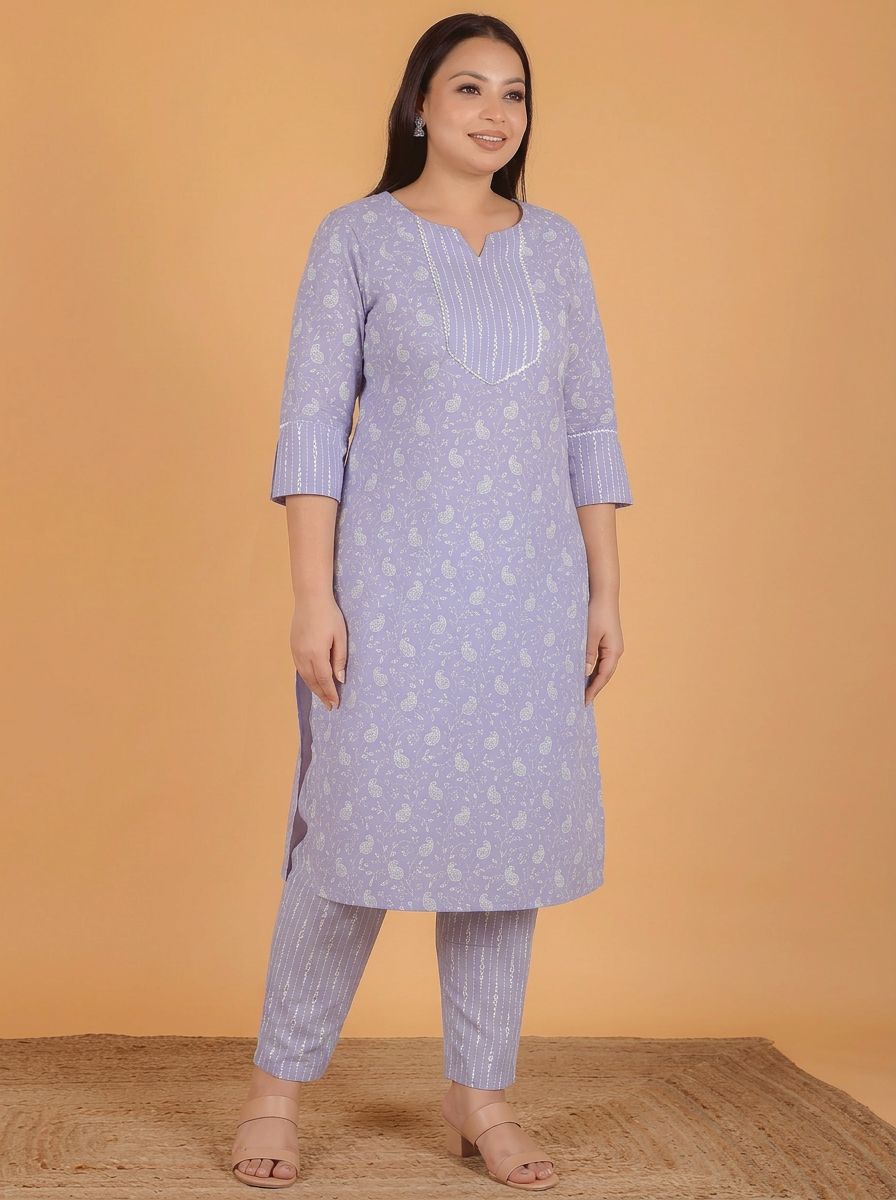 Soft Cotton Paisley Straight Mauve Kurta