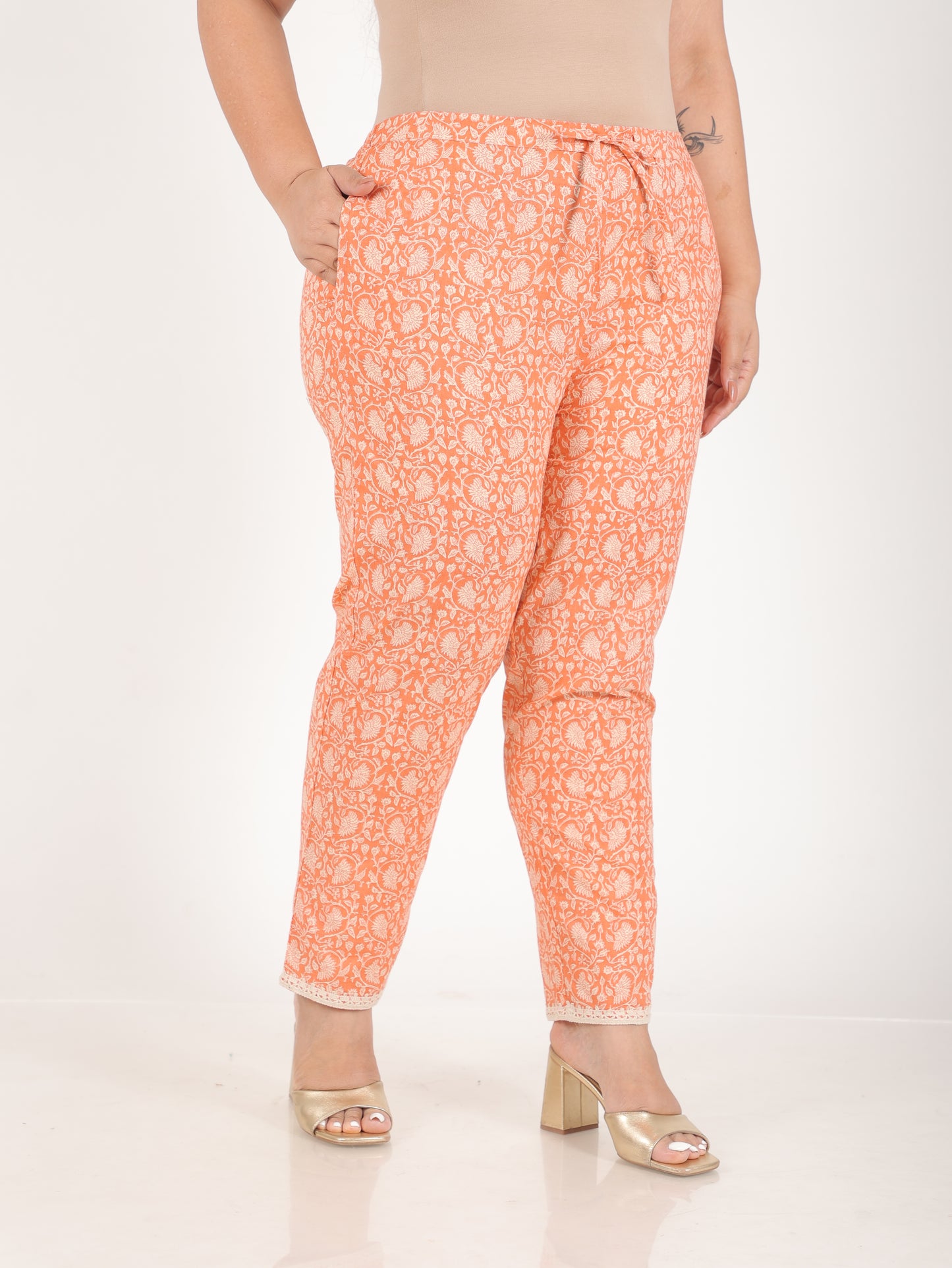 Soft Cotton Block Straight Orange Kurta