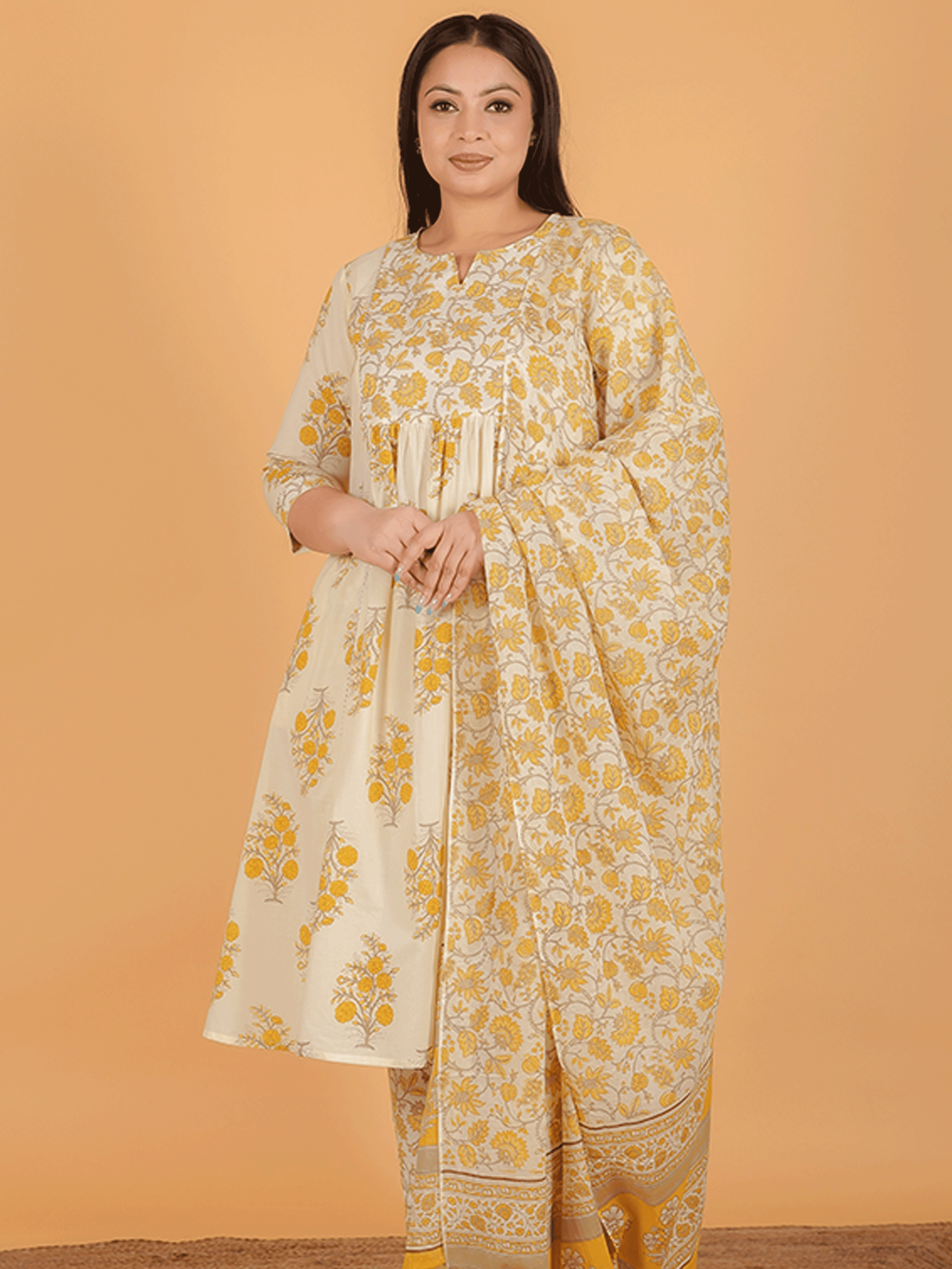 Voile Cotton Block Off-White Dupatta