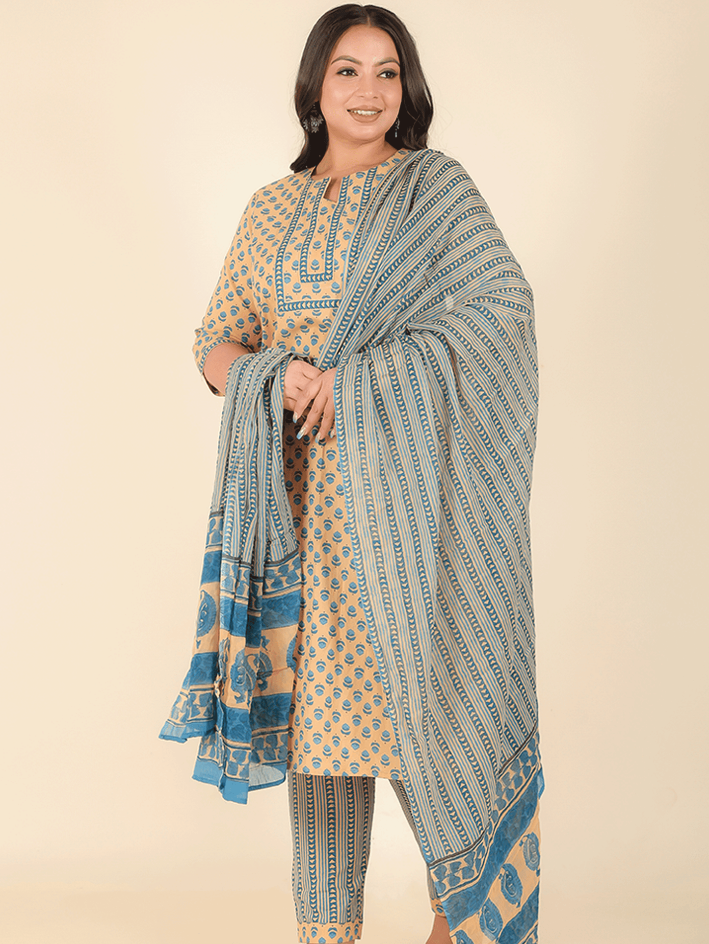Voile Cotton Tribal Beige Dupatta