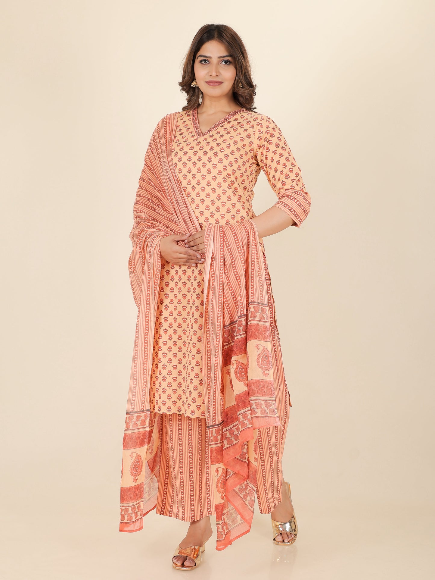 Cotton Voile Tribal Beige Dupatta