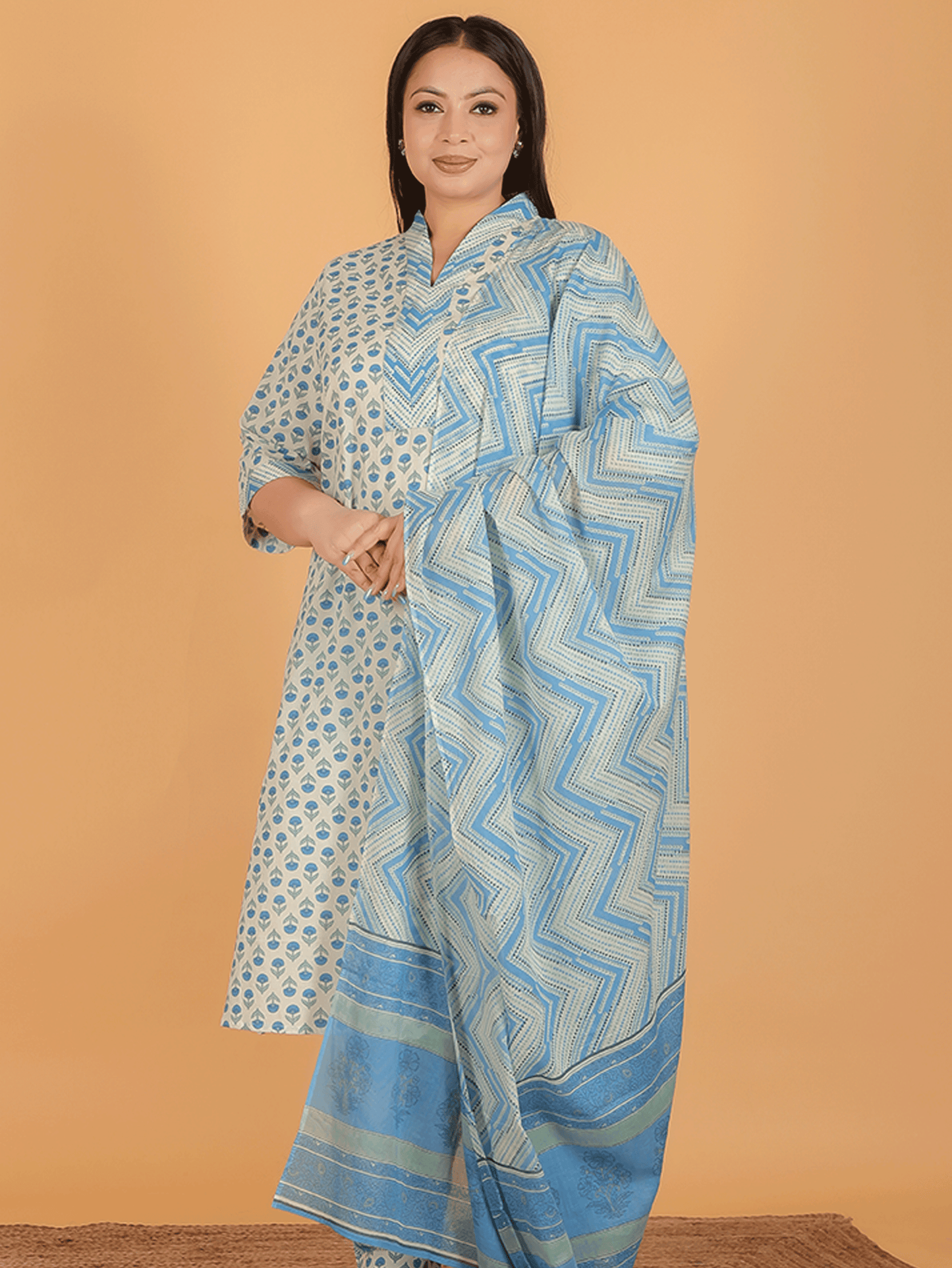 Voile Cotton Chevron White Dupatta