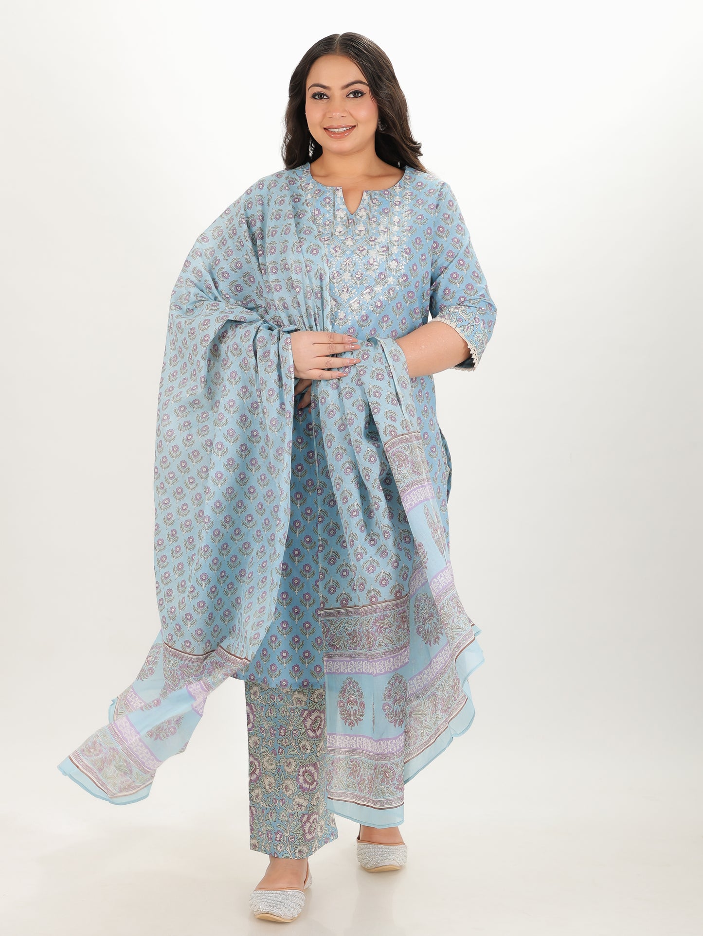 Voile Cotton Block Blue Dupatta
